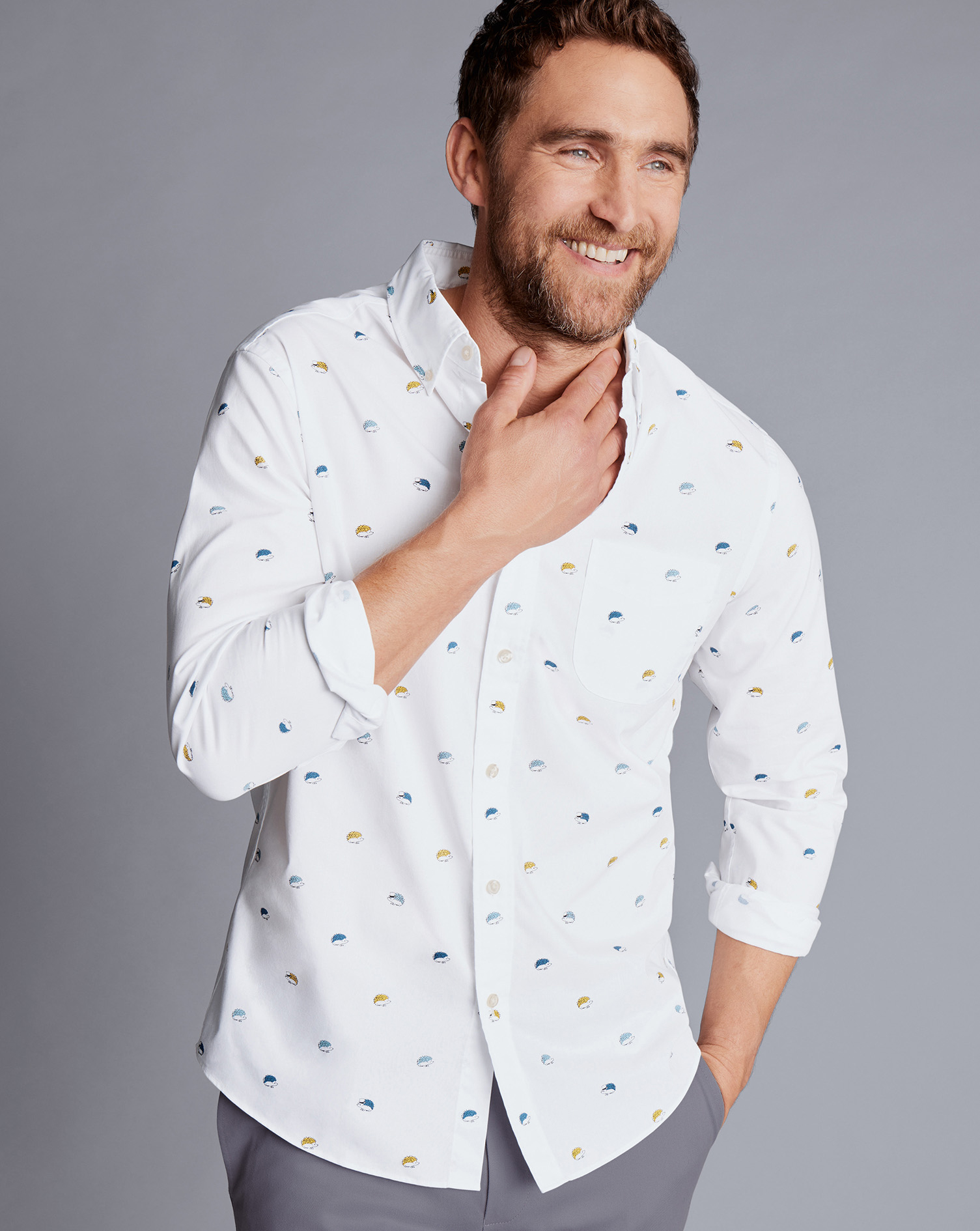 Charles Tyrwhitt Bügelfreies Hemd mit Button-down-Kragen und Igel-Motiv - Bunt von Charles Tyrwhitt