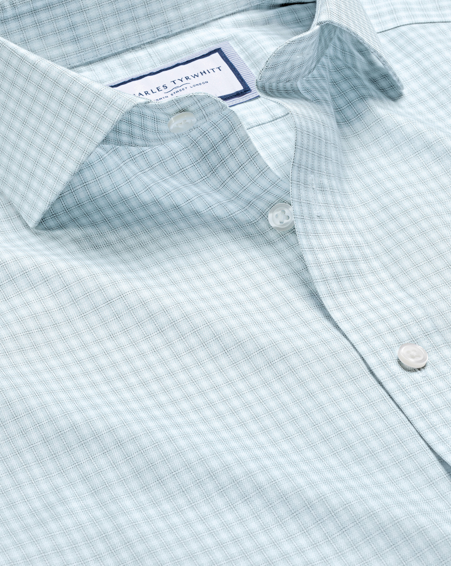 Charles Tyrwhitt Bügelfreies Hemd mit Haifischkragen und Doppel-Karos - Helles Aquamarin Knopfmanschette von Charles Tyrwhitt