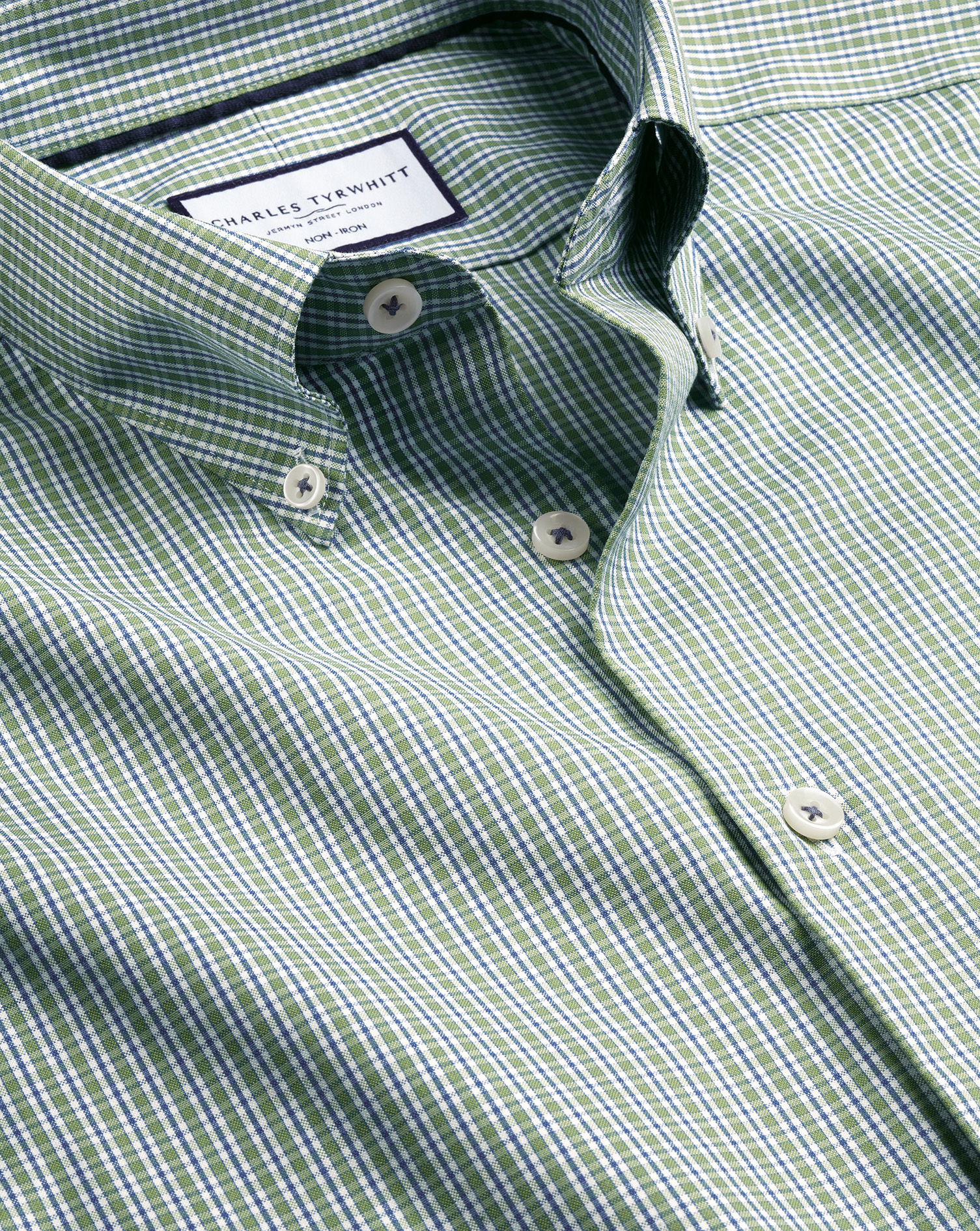 Charles Tyrwhitt Bügelfreies Oxfordhemd mit Button-down-Kragen und Karos - Grün Knopfmanschette von Charles Tyrwhitt