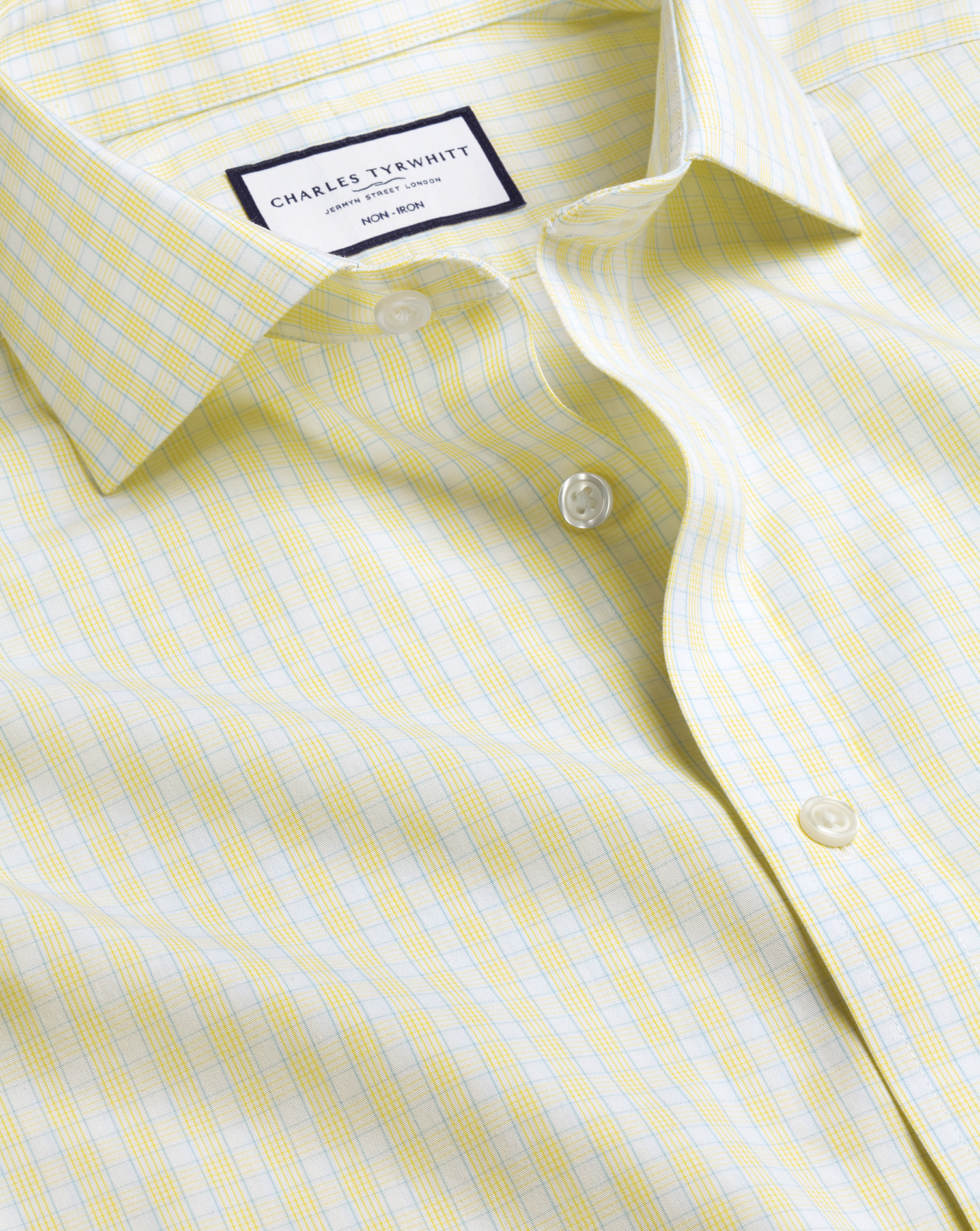 Charles Tyrwhitt Bügelfreies Popeline-Hemd mit Haifischkragen und Karos - Zitronengelb Knopfmanschette von Charles Tyrwhitt