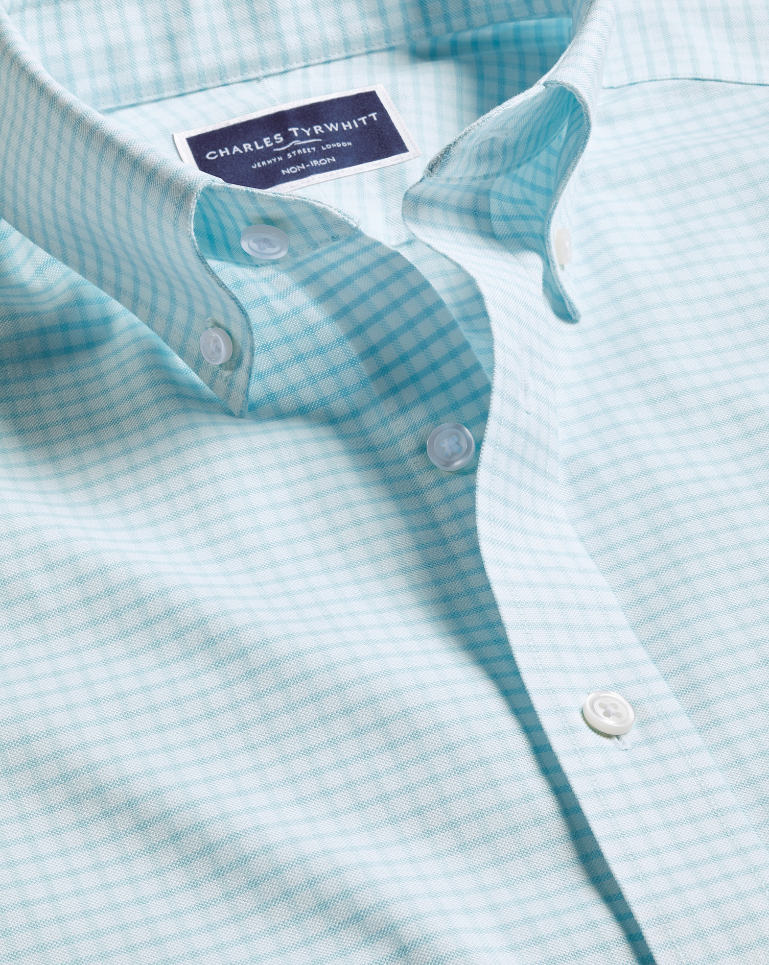 Charles Tyrwhitt Bügelfreies Stretch-Oxfordhemd mit Button-down-Kragen und Karos - Petrolgrün von Charles Tyrwhitt