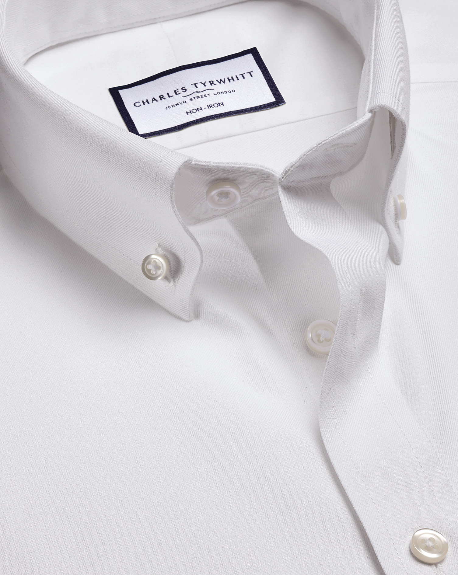 Charles Tyrwhitt Bügelfreies Twill-Hemd mit Button-down-Kragen - Weiß Knopfmanschette von Charles Tyrwhitt