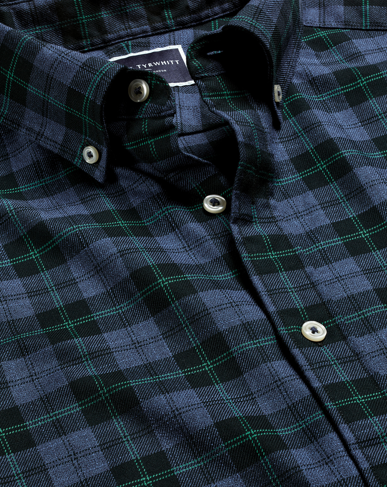 Charles Tyrwhitt Bügelfreies Twill-Hemd mit Button-down-Kragen und Overcheck-Karos - Grün von Charles Tyrwhitt