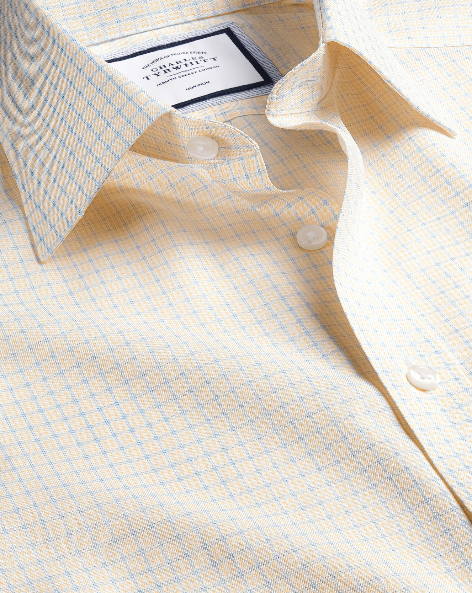 Charles Tyrwhitt Bügelfreies Twill-Hemd mit Doppel-Karos - Zitronengelb Knopfmanschette von Charles Tyrwhitt