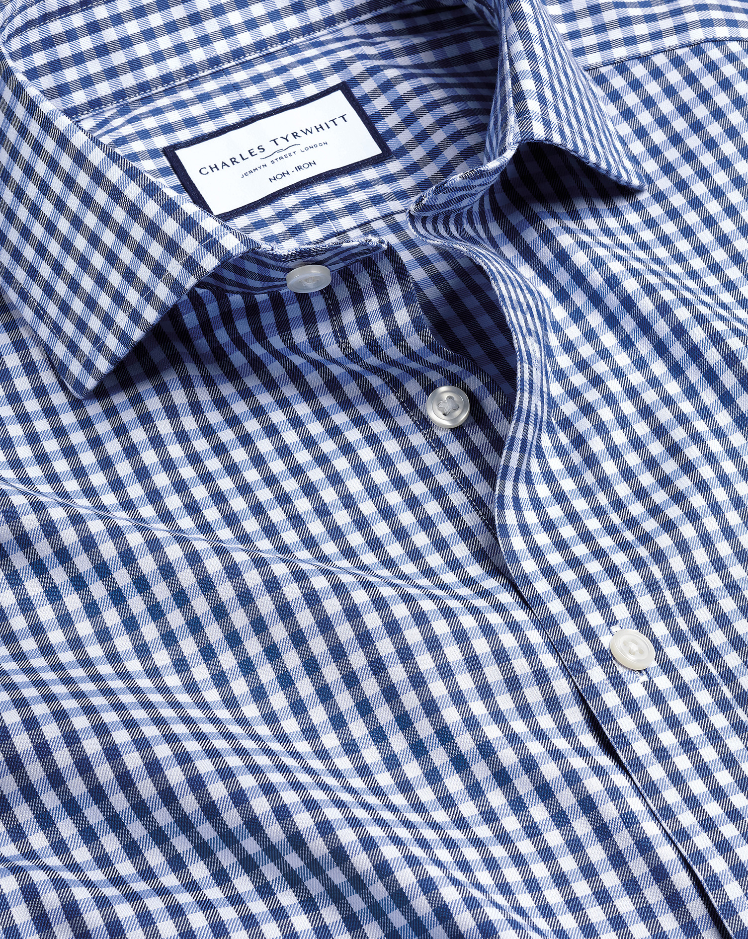 Charles Tyrwhitt Bügelfreies Twill-Hemd mit Haifischkragen und Gingham-Karos - Königsblau Knopfmanschette von Charles Tyrwhitt