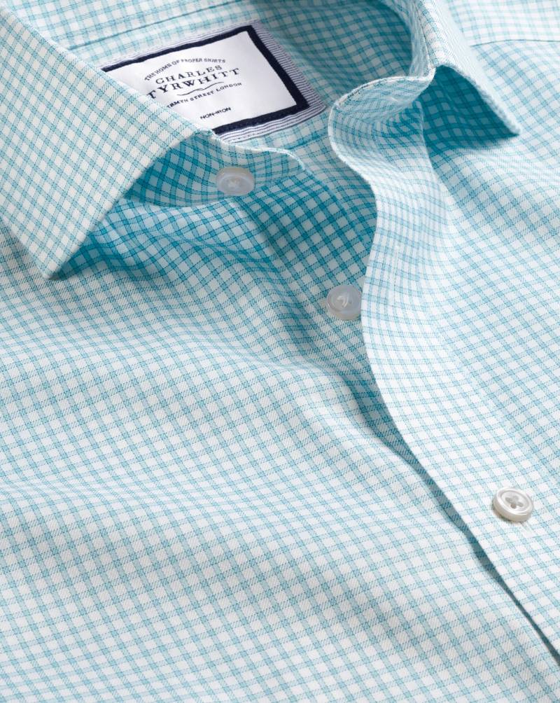 Charles Tyrwhitt Bügelfreies Twill-Hemd mit Haifischkragen und Mini-Windowpane-Karos - Hellgrün Knopfmanschette von Charles Tyrwhitt