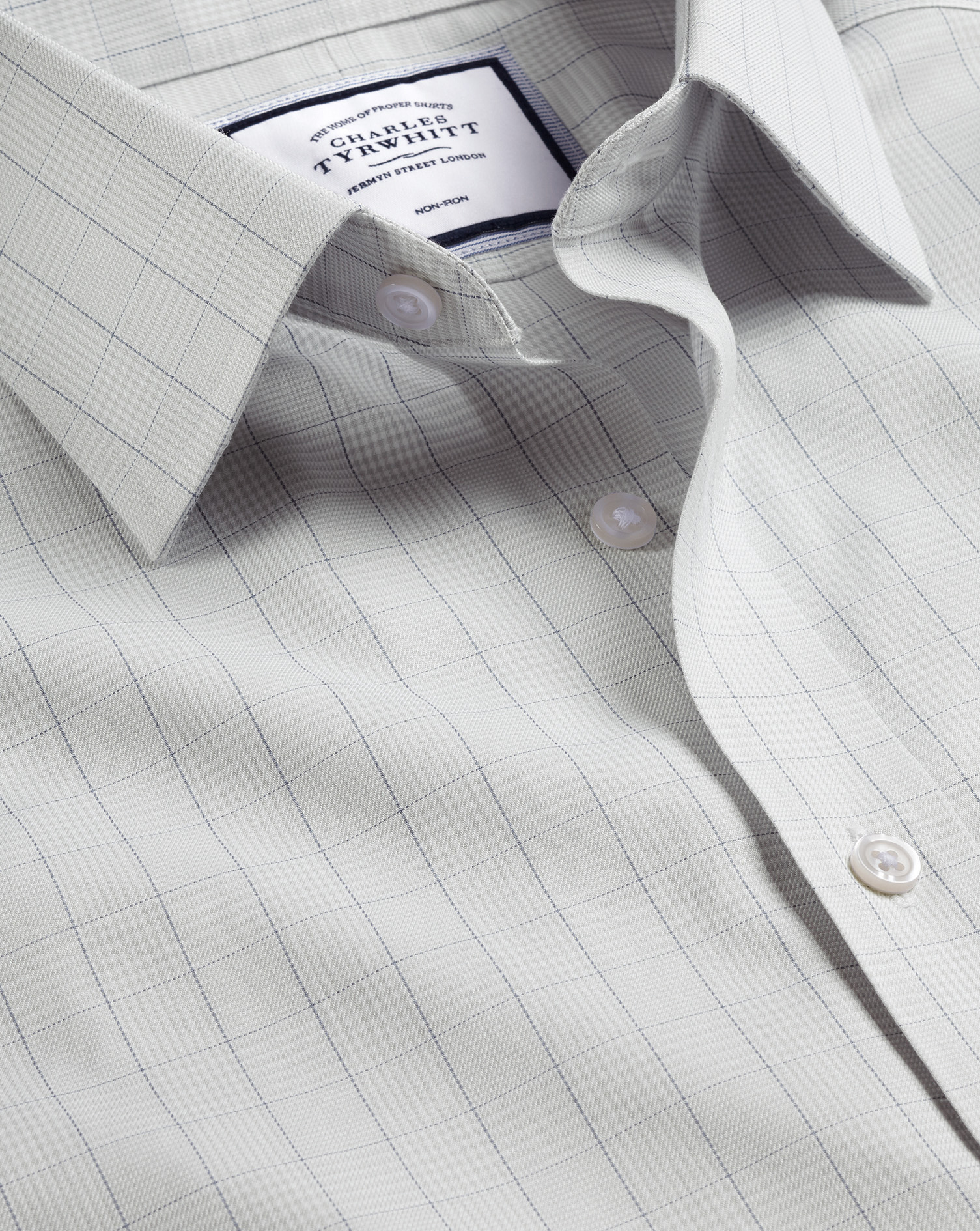 Charles Tyrwhitt Bügelfreies Twill Hemd mit Prince-of-Wales-Karos - Silber Umschlagmanschette von Charles Tyrwhitt