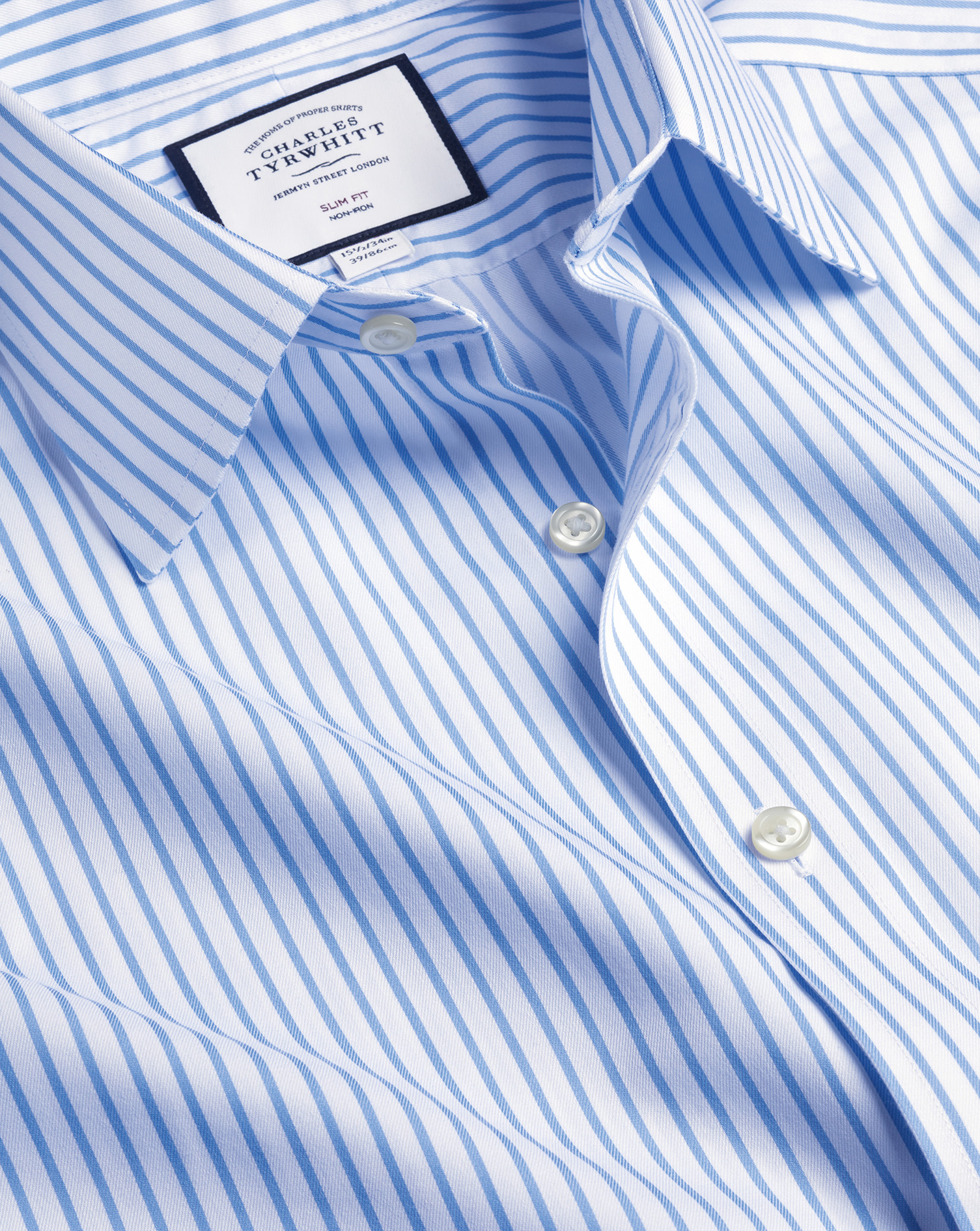 Charles Tyrwhitt Bügelfreies Twill-Hemd mit Streifen - Kornblumenblau Umschlagmanschette von Charles Tyrwhitt