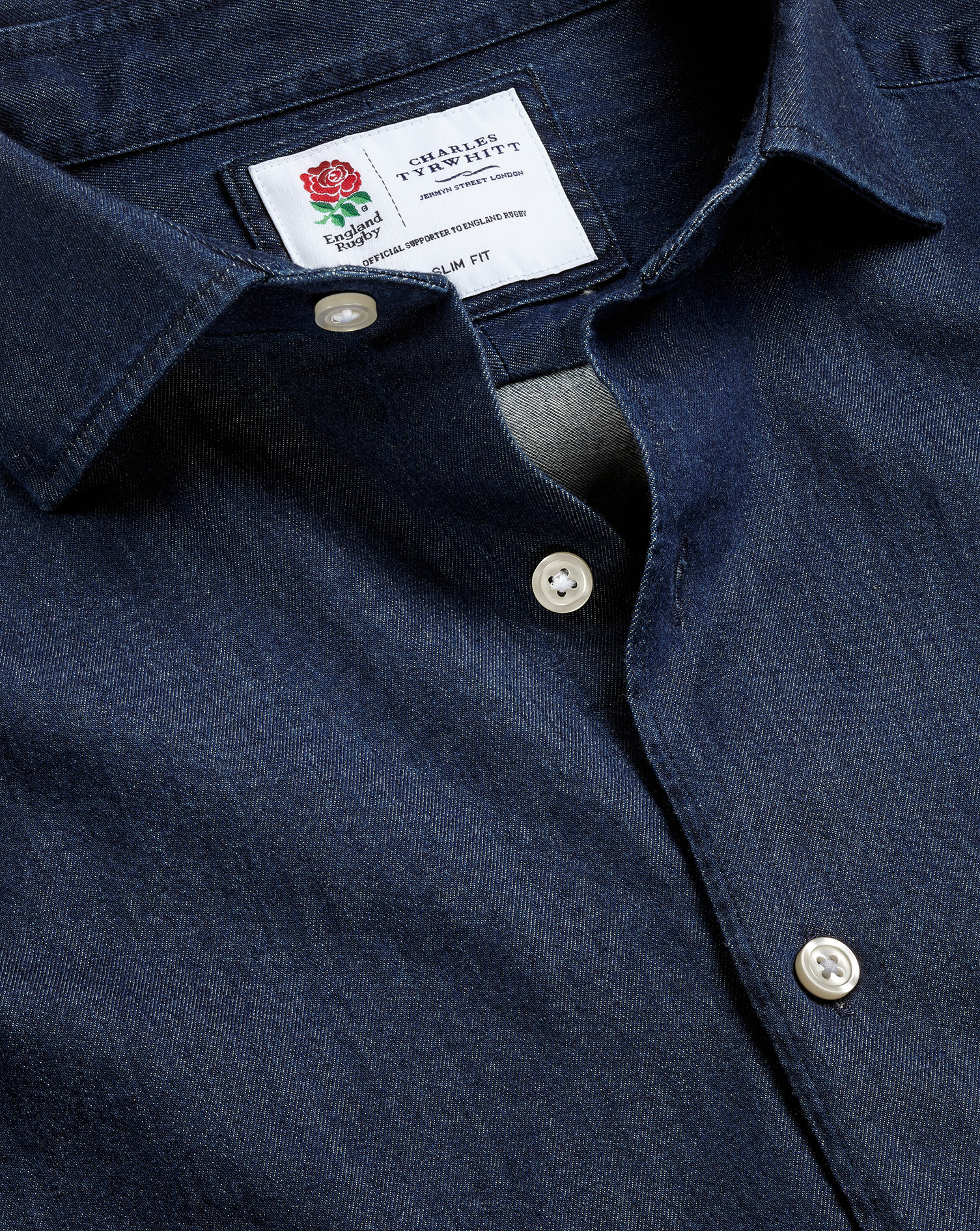 Charles Tyrwhitt England Rugby Hemd aus Denim - Jeansblau Knopfmanschette von Charles Tyrwhitt