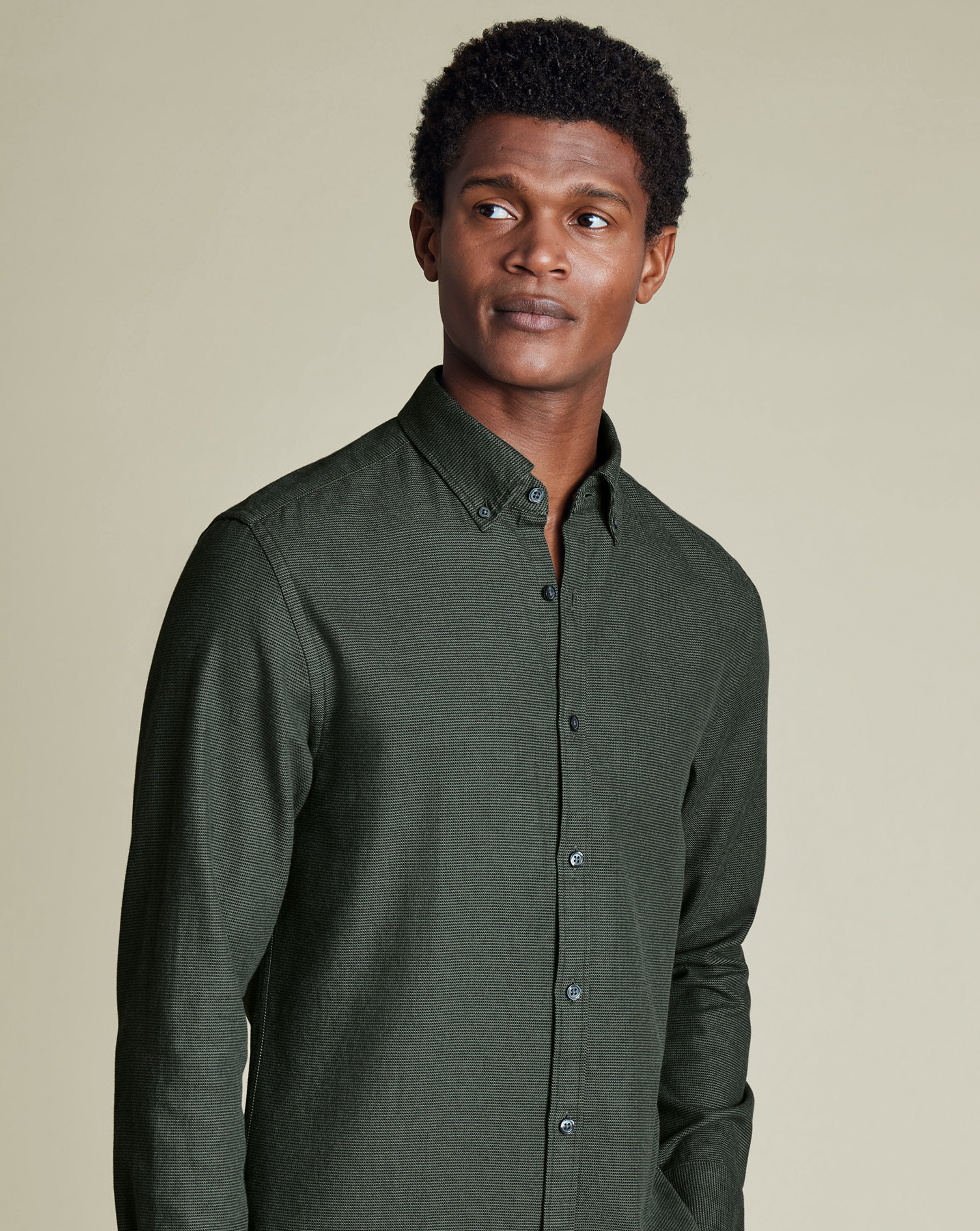 Charles Tyrwhitt Flanellhemd aus Dobby-Gewebe - Salbeigrün von Charles Tyrwhitt