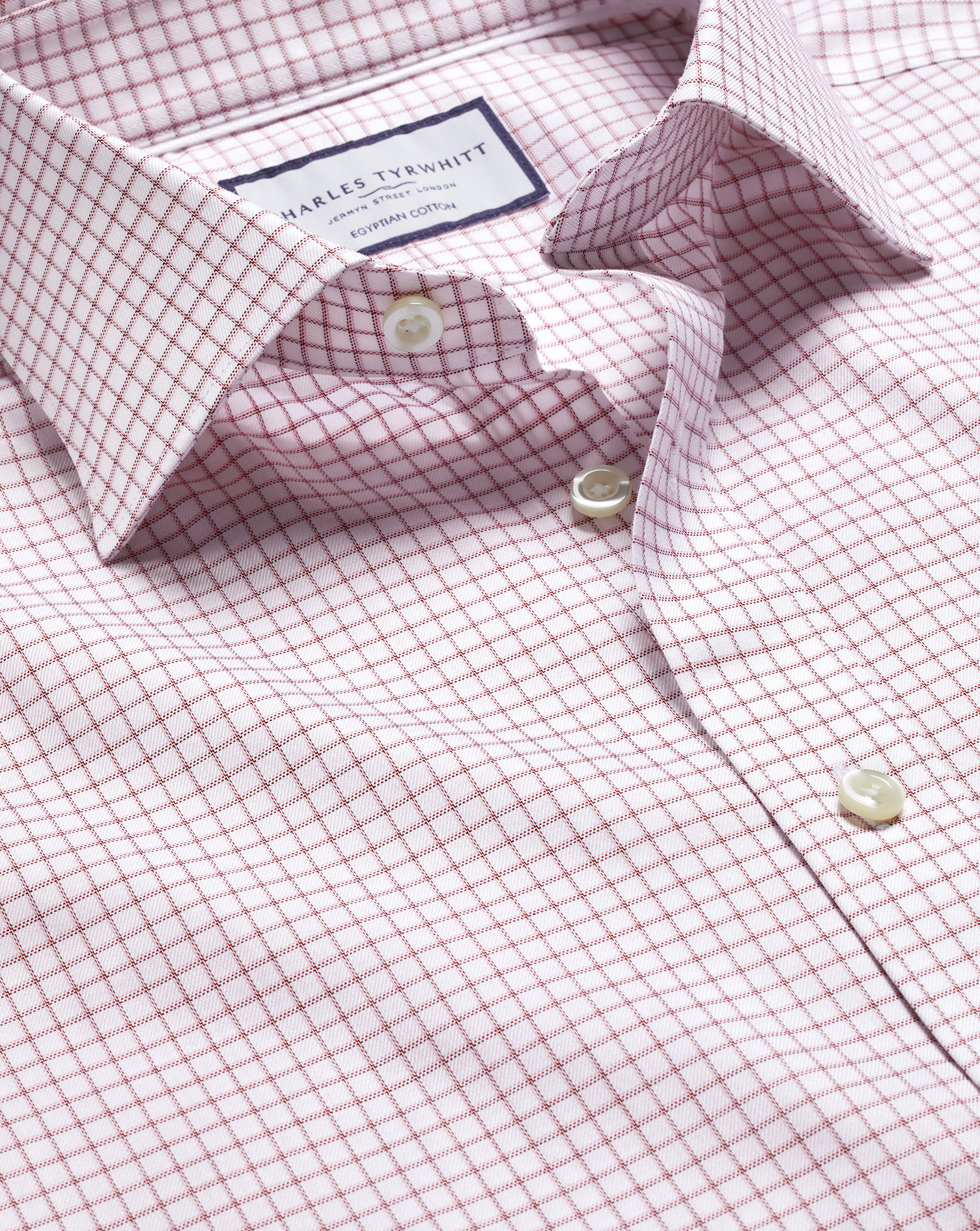 Charles Tyrwhitt Hemd aus ägyptischer Baumwolle mit Semi-Haifischkragen und Karos - Dunkelrot Knopfmanschette von Charles Tyrwhitt