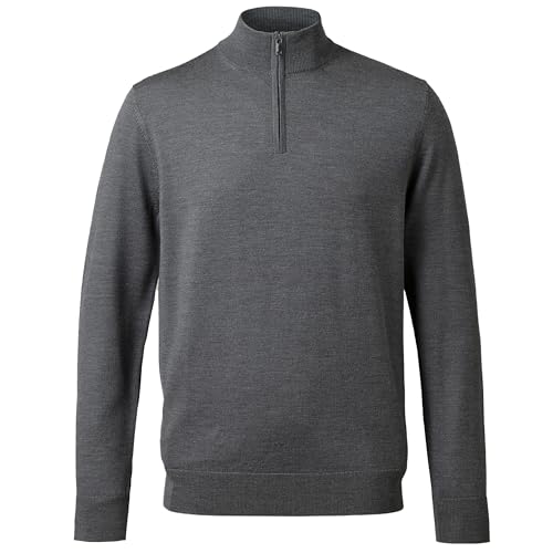 Charles Tyrwhitt Herren Grey Pure Merino Zip Neck Jumper Pullover, grau, M von Charles Tyrwhitt