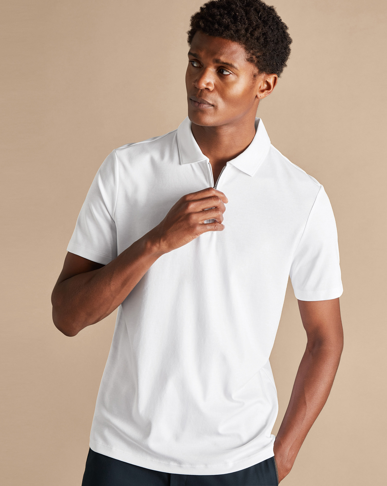 Charles Tyrwhitt Jersey-Polo mit Reißverschlusskragen - Weiß von Charles Tyrwhitt