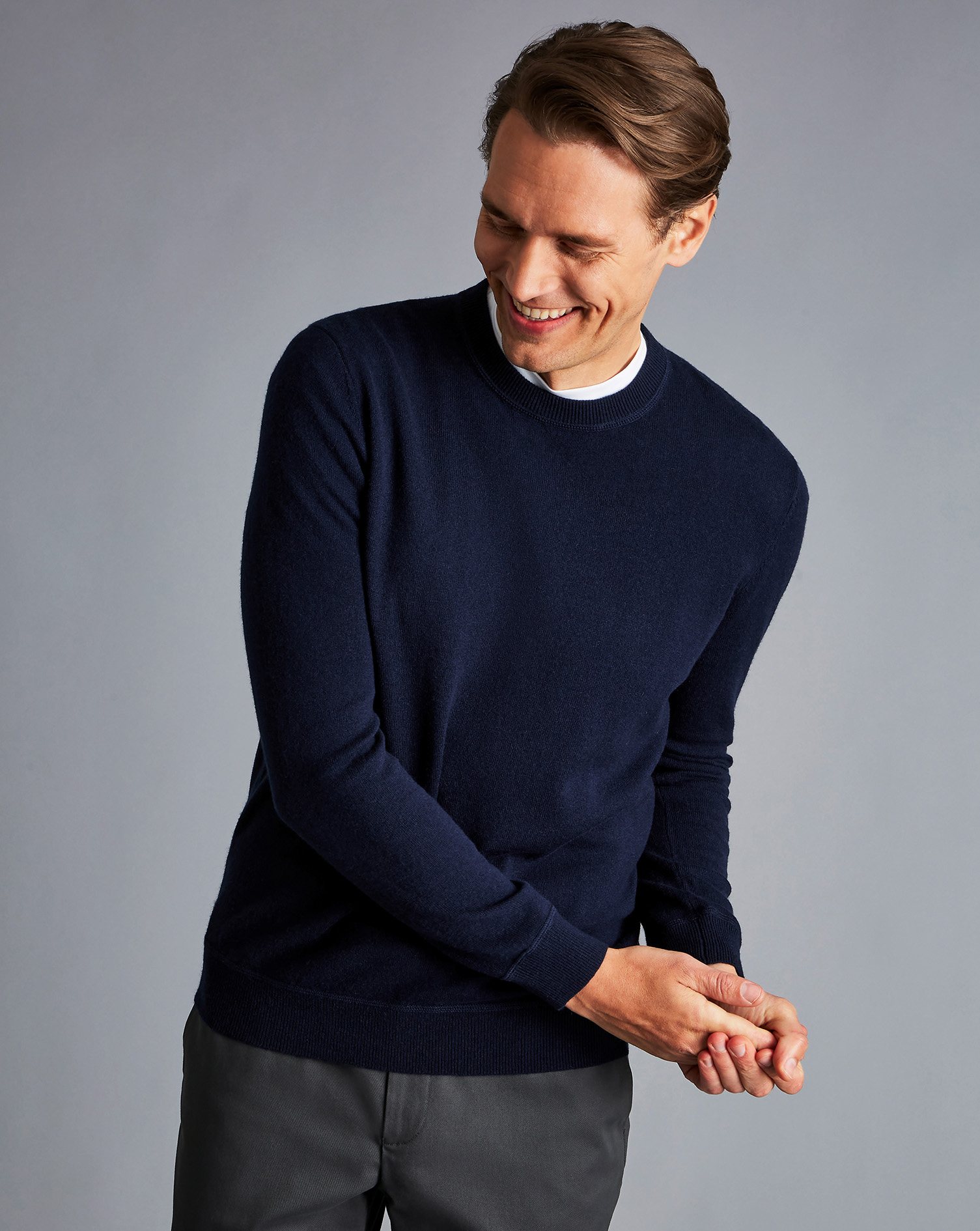 Charles Tyrwhitt Merino-Kaschmir-Pullover mit Rundhals - Marineblau von Charles Tyrwhitt