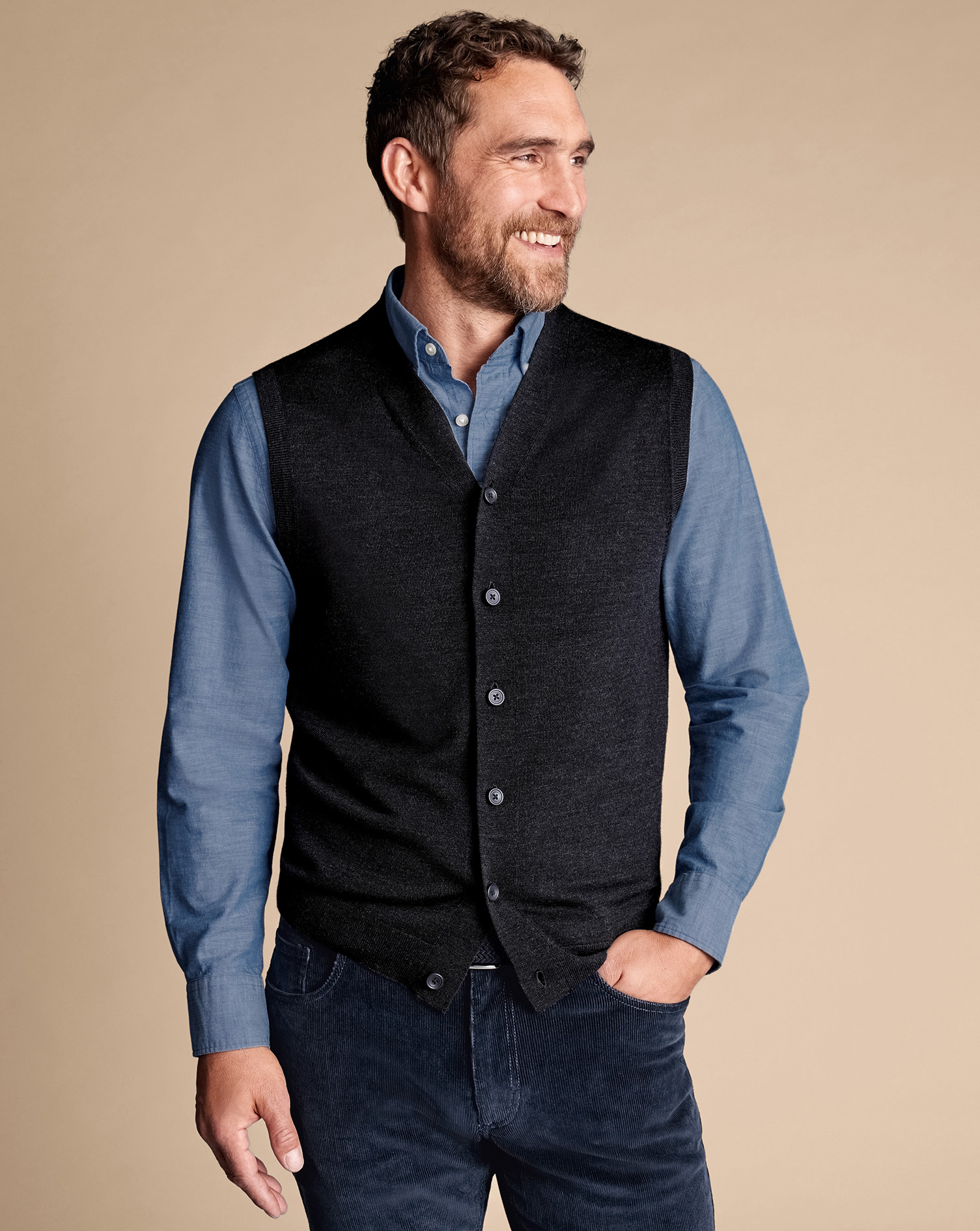 Charles Tyrwhitt Merino-Weste - Dunkles Anthrazit von Charles Tyrwhitt