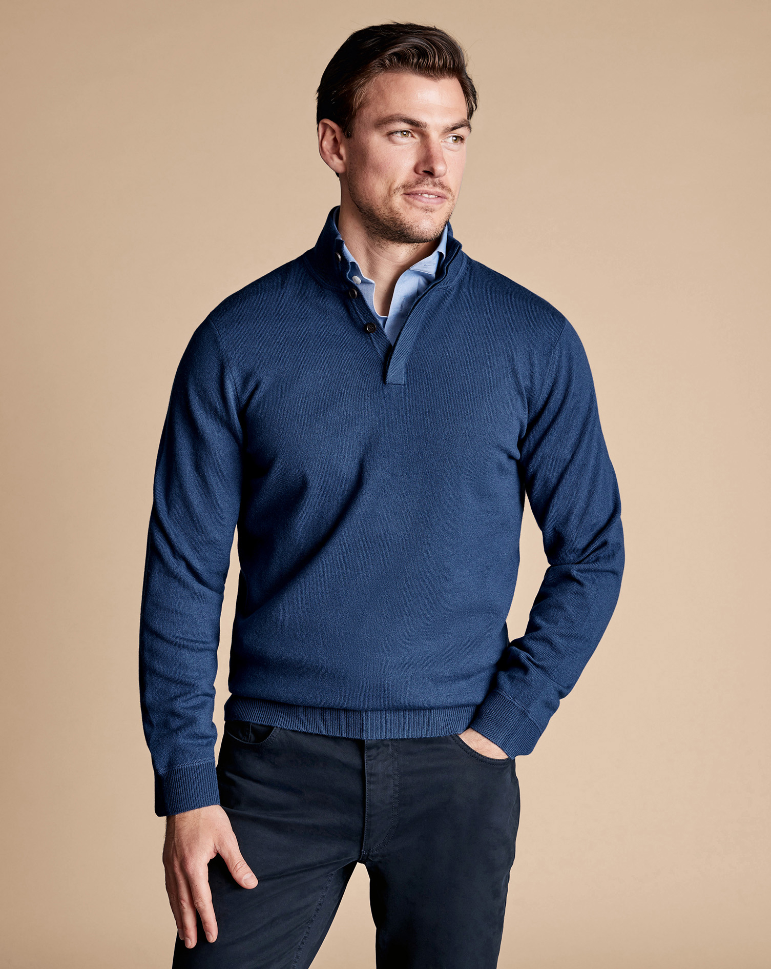 Charles Tyrwhitt Pullover aus Merino-Kaschmir mit Knöpfen - Indigoblau von Charles Tyrwhitt