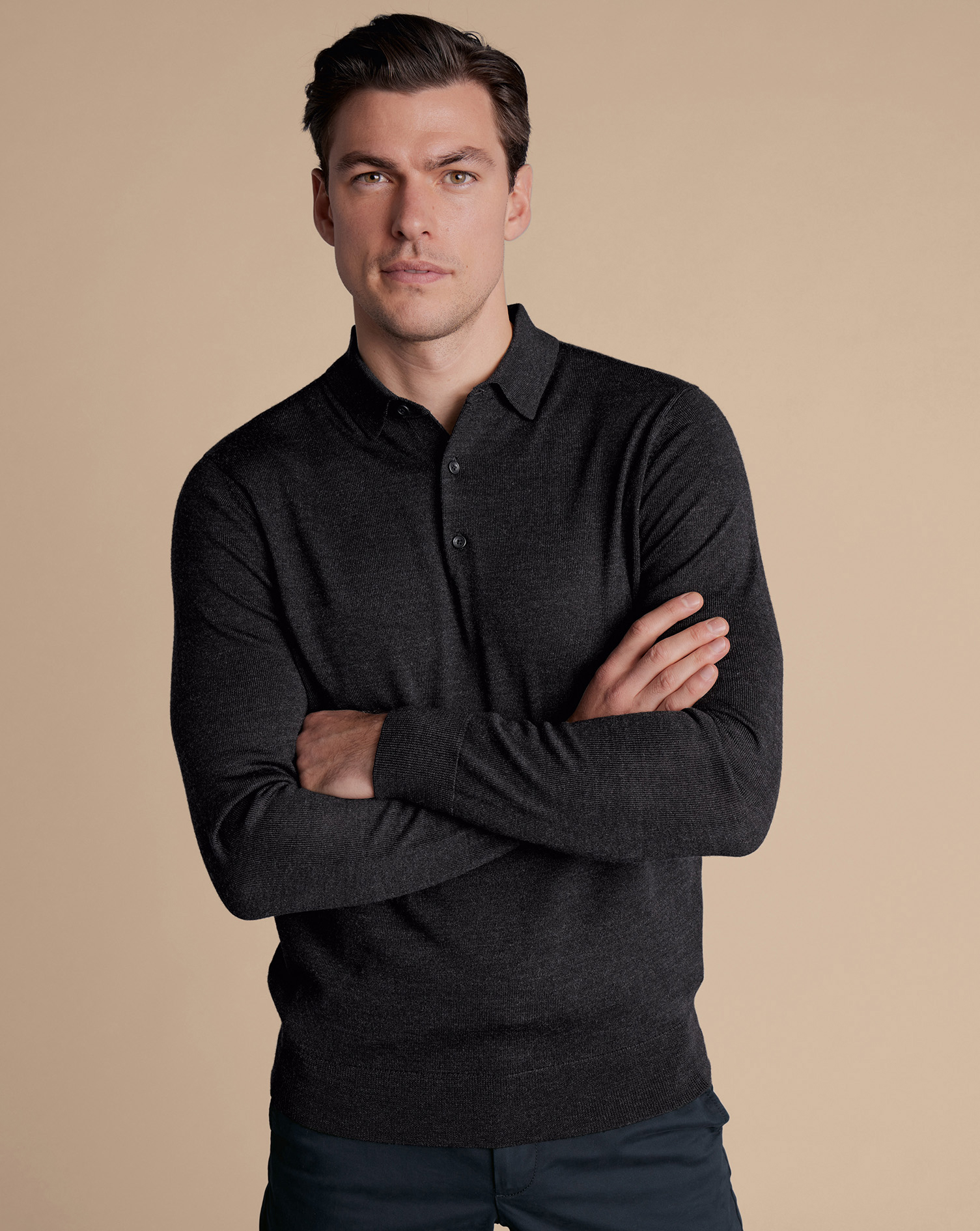 Charles Tyrwhitt Pullover aus Merinowolle mit Polokragen - Dunkles Anthrazit von Charles Tyrwhitt