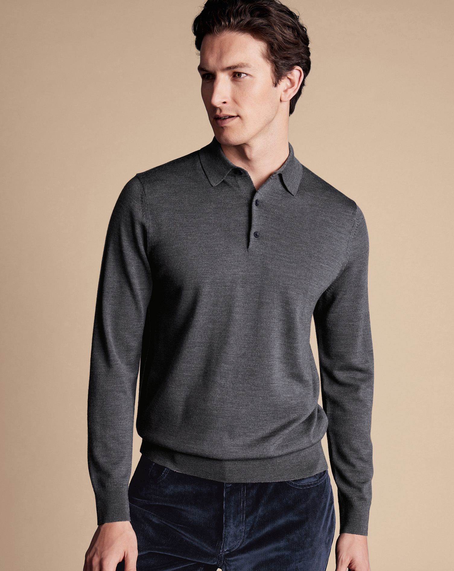 Charles Tyrwhitt Pullover aus Merinowolle mit Polokragen - Grau von Charles Tyrwhitt