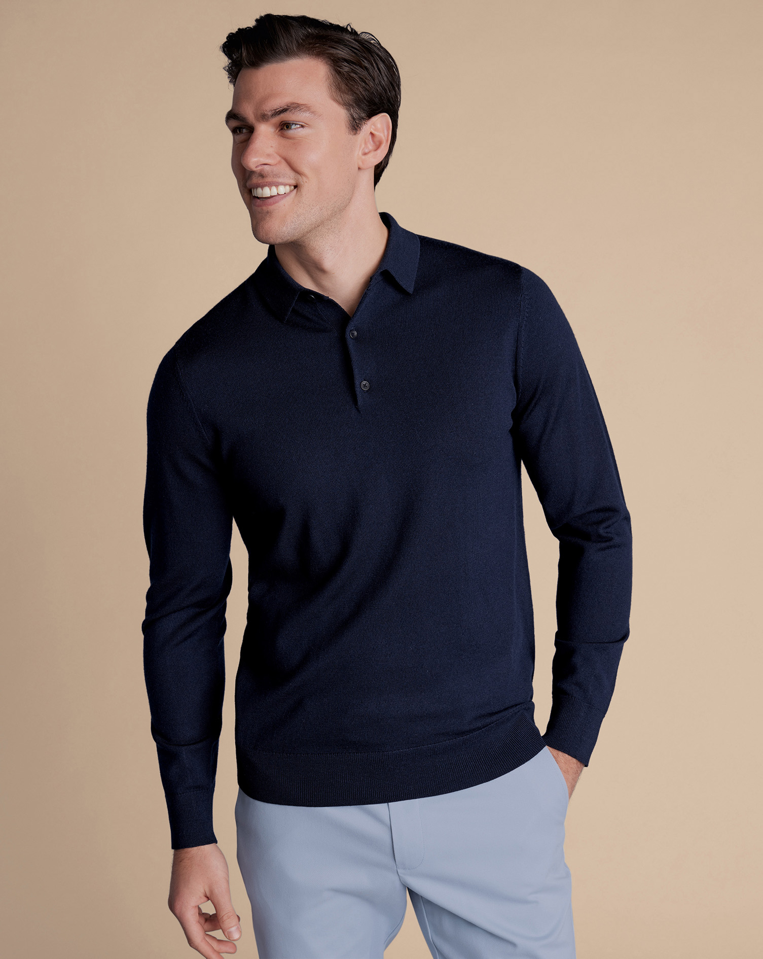 Charles Tyrwhitt Pullover aus Merinowolle mit Polokragen - Marineblau von Charles Tyrwhitt