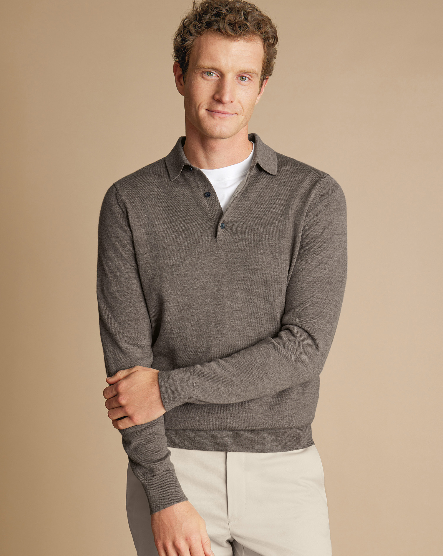 Charles Tyrwhitt Pullover aus Merinowolle mit Polokragen - Mokka von Charles Tyrwhitt