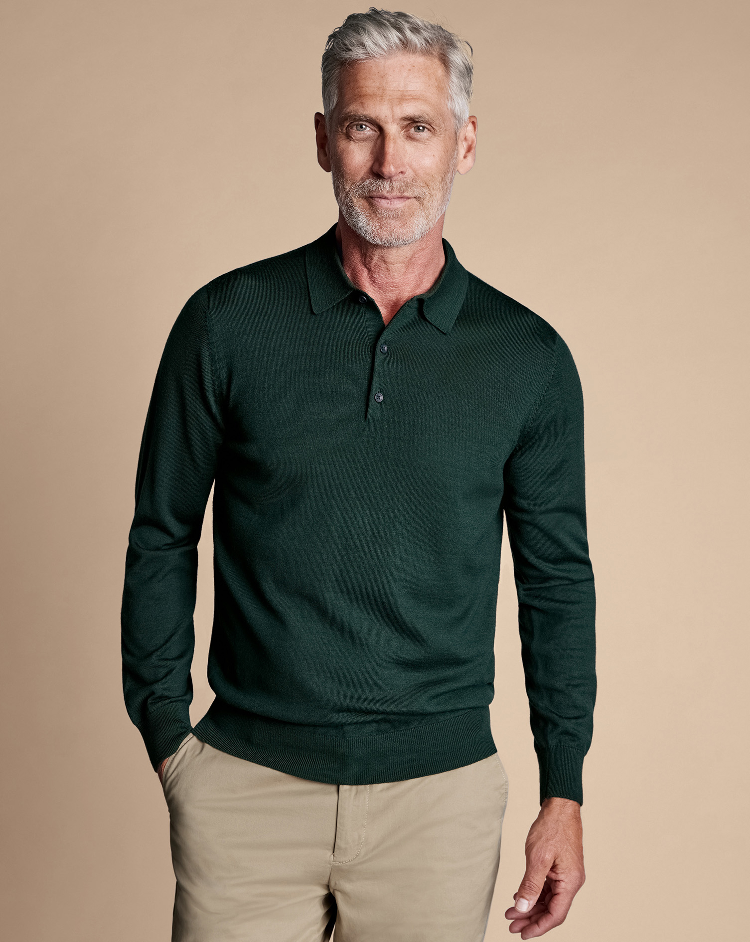 Charles Tyrwhitt Pullover aus Merinowolle mit Polokragen - Waldgrün von Charles Tyrwhitt