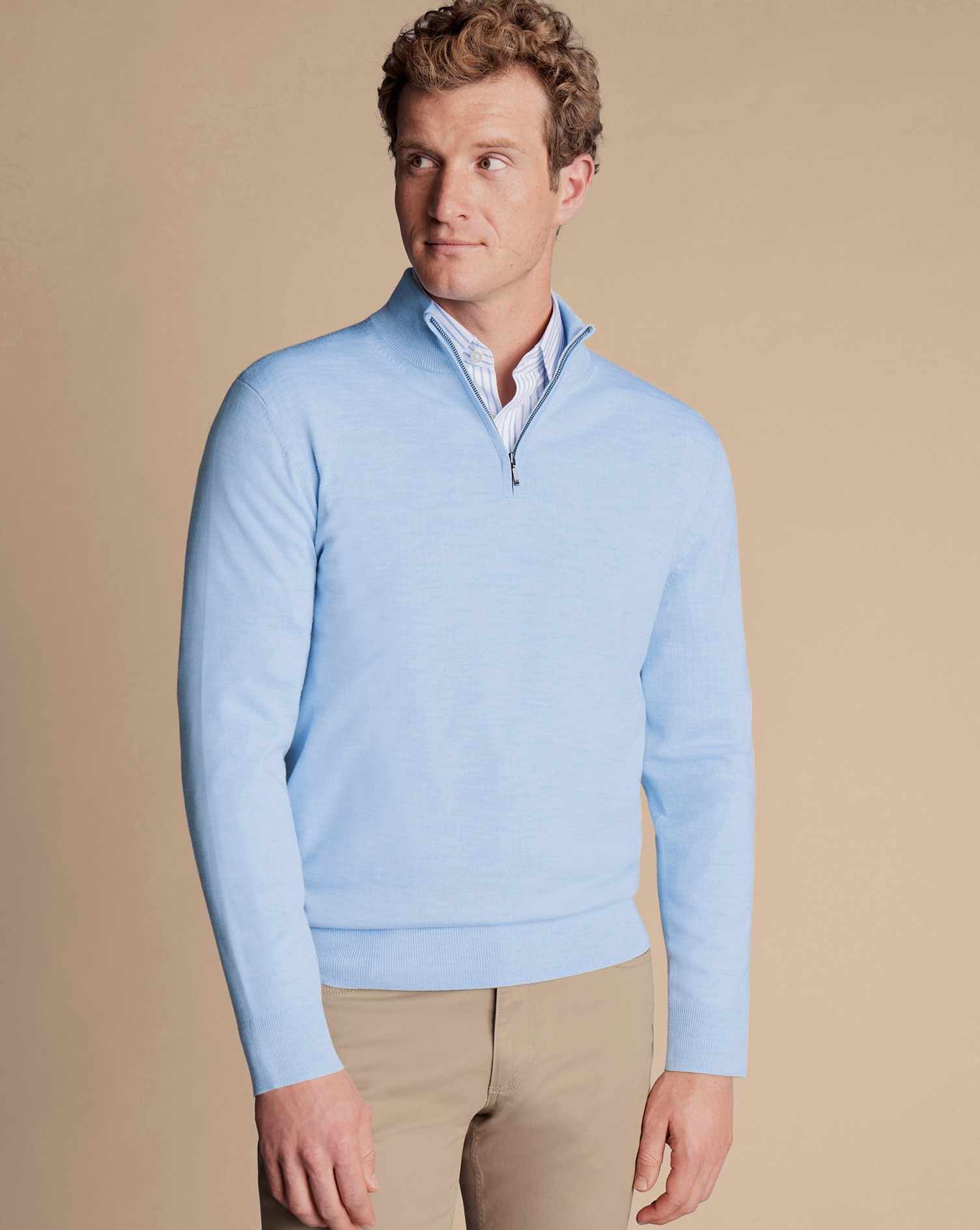 Charles Tyrwhitt Pullover aus Merinowolle mit Reißverschlusskragen - Himmelblau von Charles Tyrwhitt