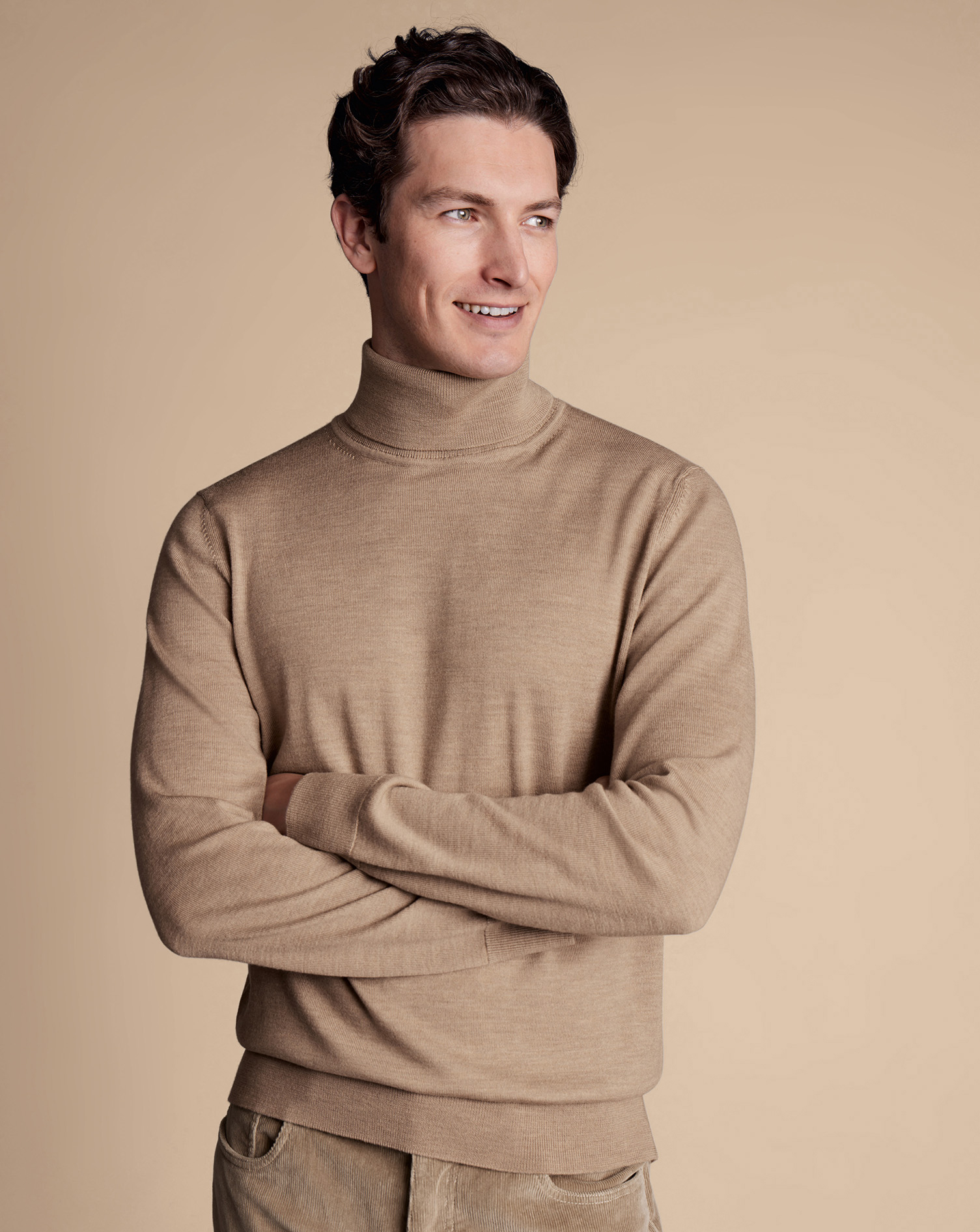 Charles Tyrwhitt Pullover aus Merinowolle mit Rollkragen - Helles Graubraun von Charles Tyrwhitt