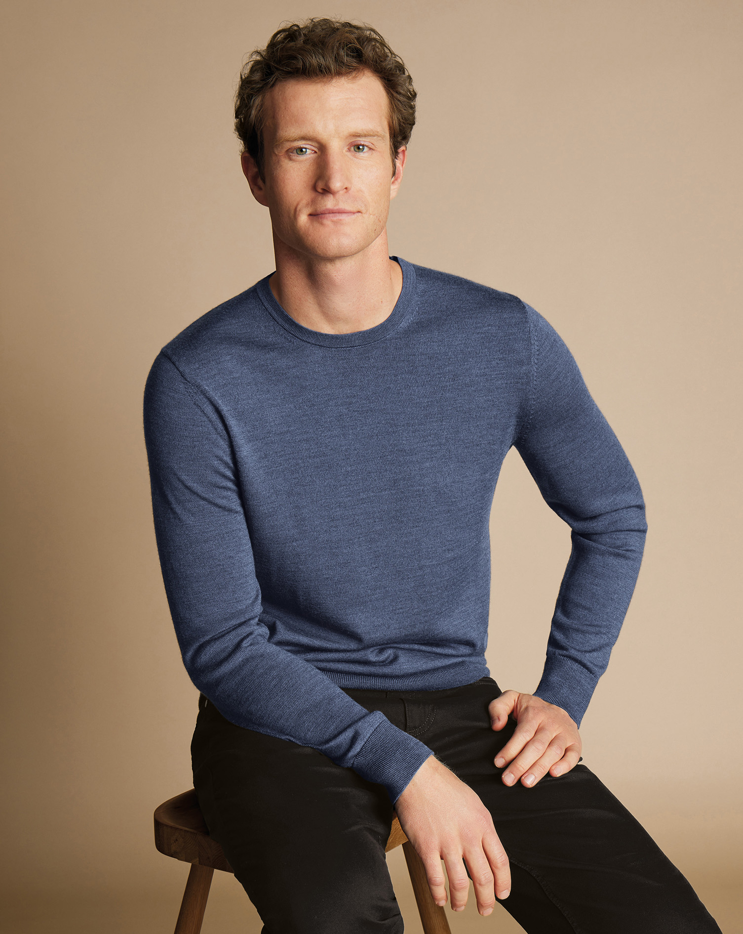 Charles Tyrwhitt Pullover aus Merinowolle mit Rundhals - Indigoblau meliert von Charles Tyrwhitt