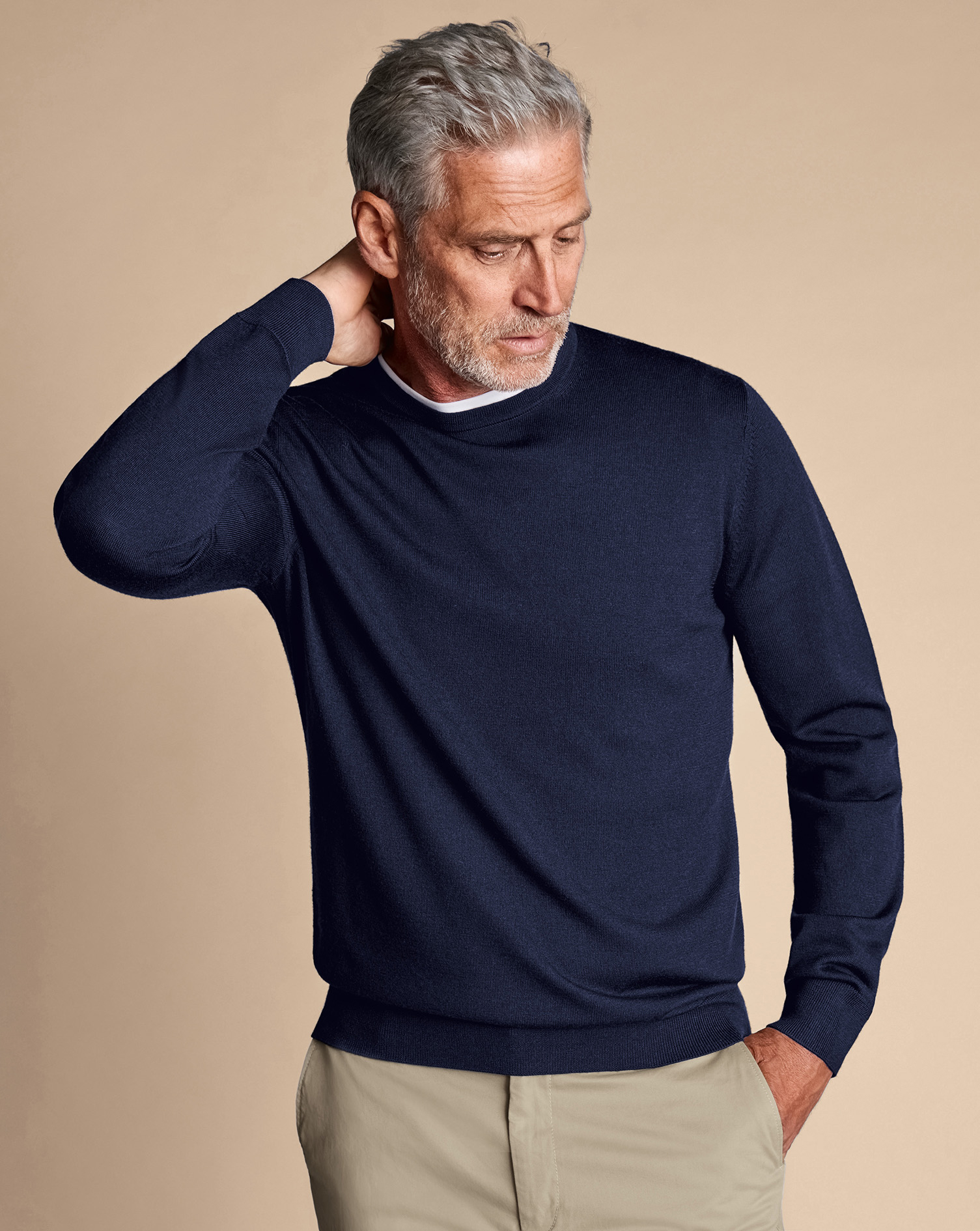 Charles Tyrwhitt Pullover aus Merinowolle mit Rundhals - Marineblau von Charles Tyrwhitt