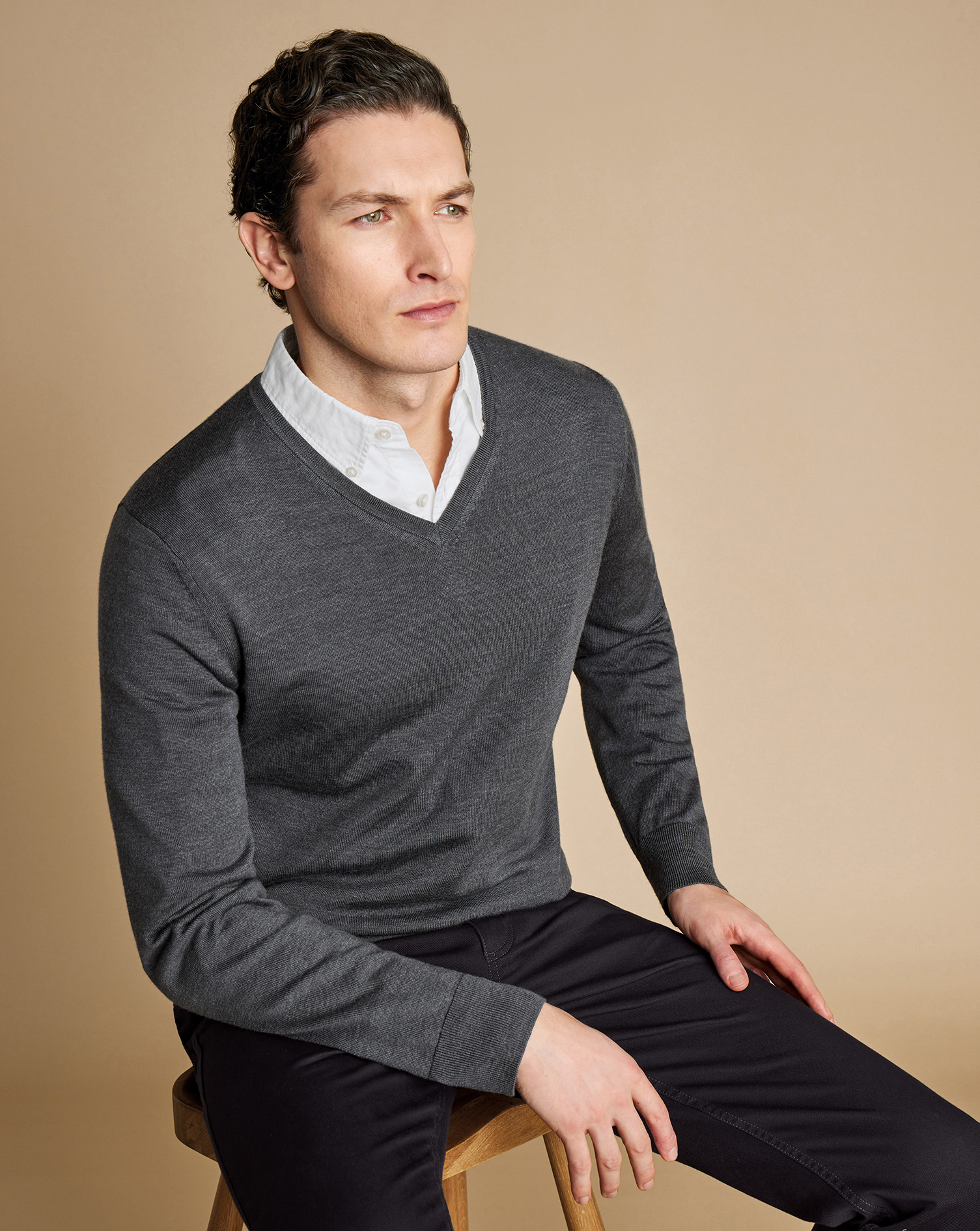 Charles Tyrwhitt Pullover aus Merinowolle mit V-Ausschnitt - Grau von Charles Tyrwhitt