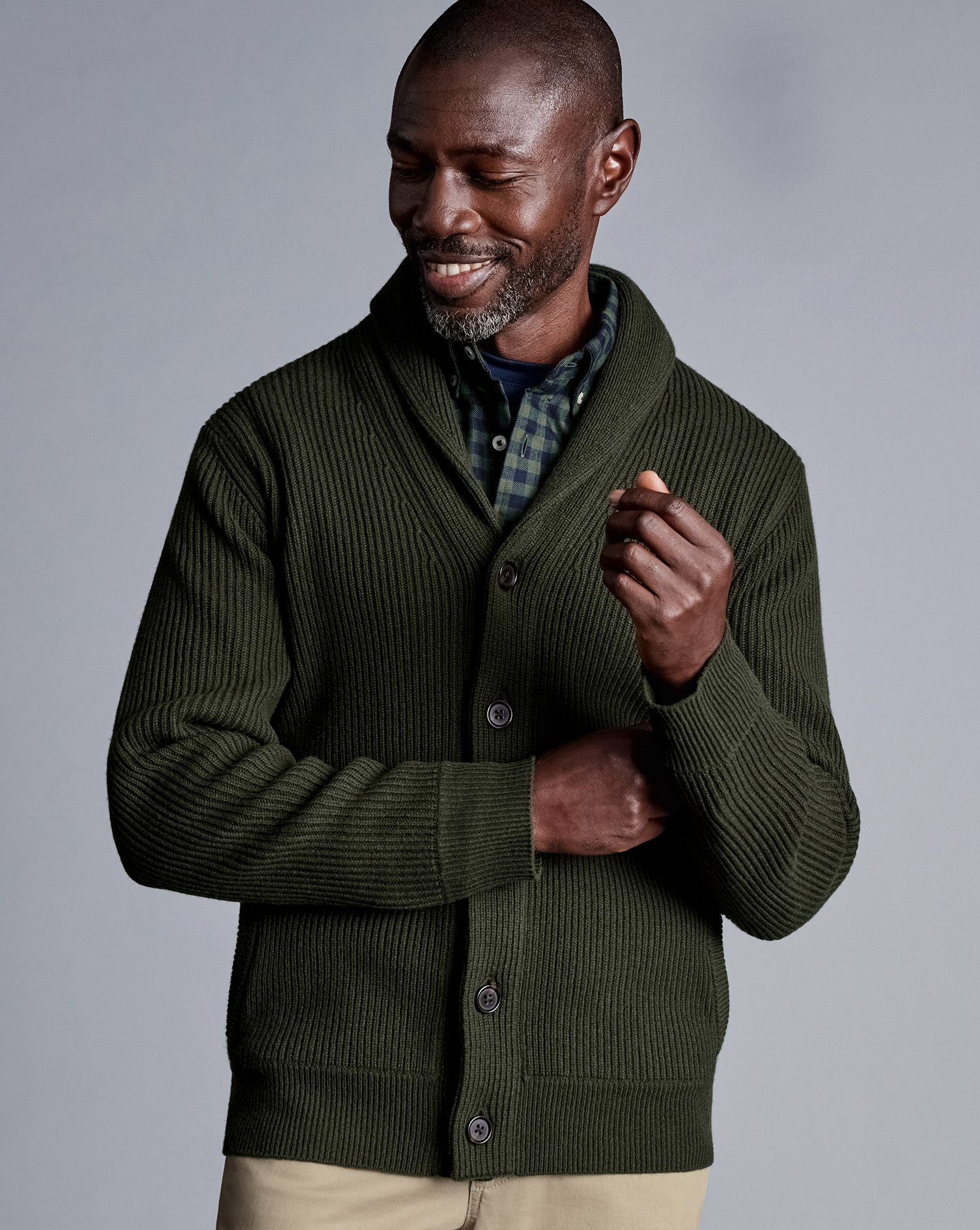 Charles Tyrwhitt Pullover aus schwerem Merino-Strick mit Schalkragen - Dunkel Olivgrün von Charles Tyrwhitt