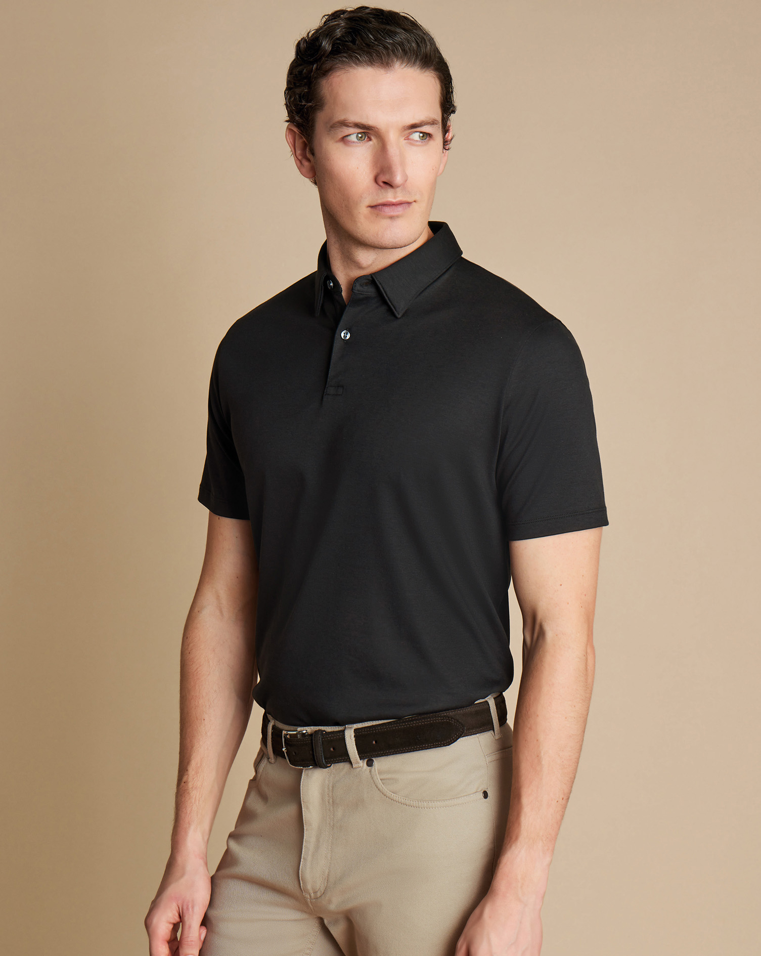 Charles Tyrwhitt Smartes Jersey-Polo - Schwarz von Charles Tyrwhitt