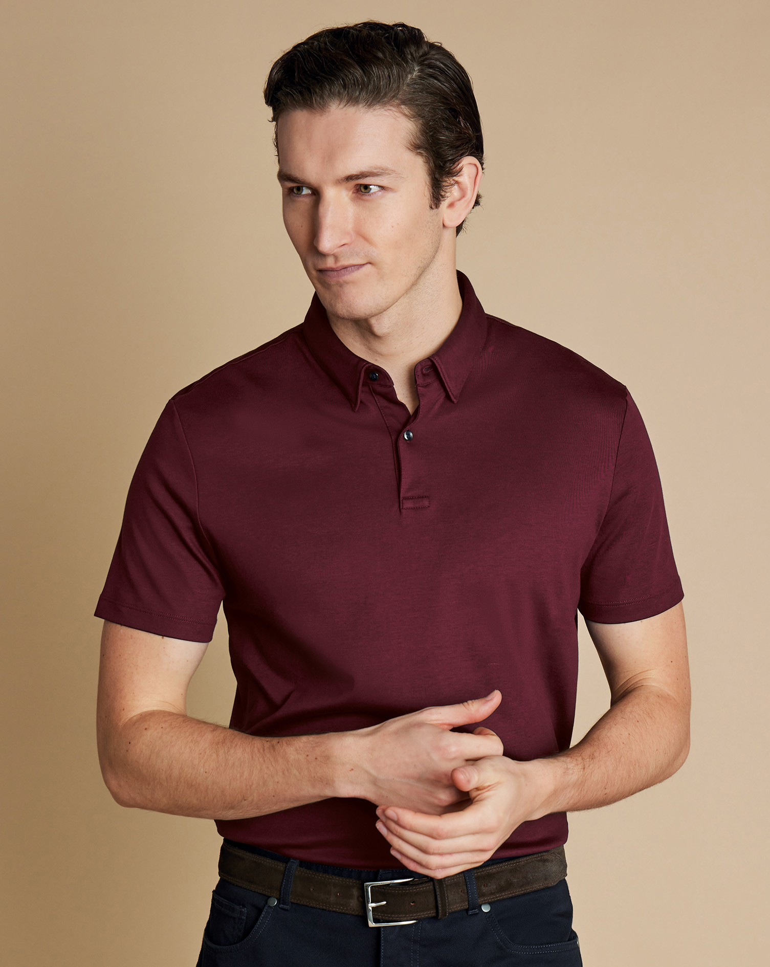 Charles Tyrwhitt Smartes Jersey-Polo - Weinrot von Charles Tyrwhitt