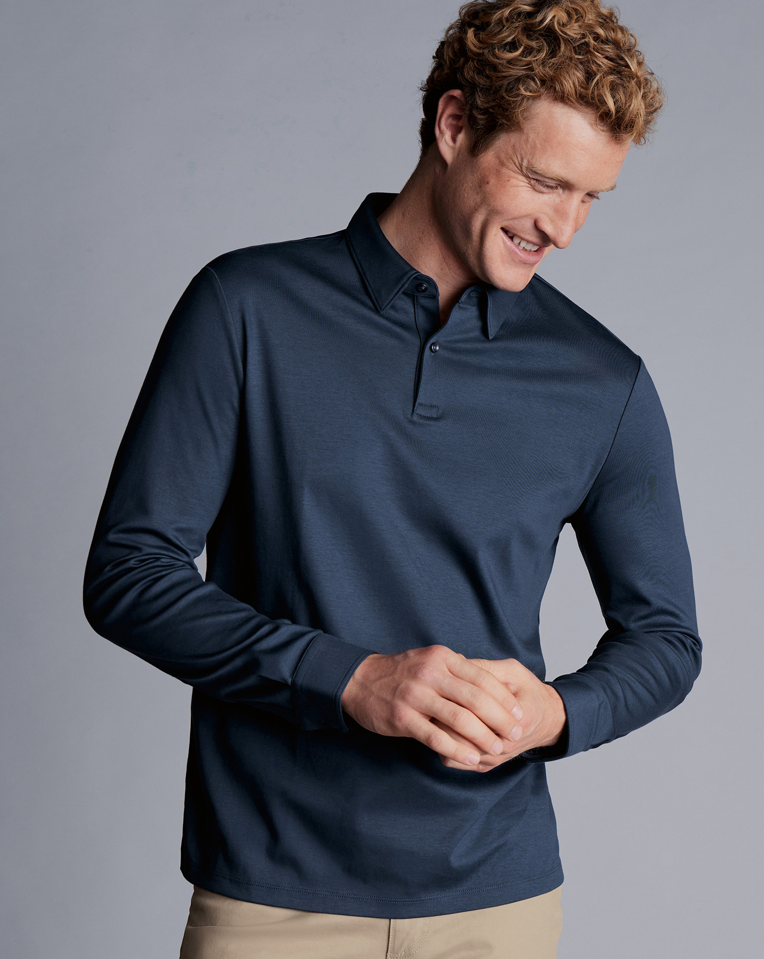 Charles Tyrwhitt Smartes Langarm-Polo aus Jersey - Petrolblau von Charles Tyrwhitt