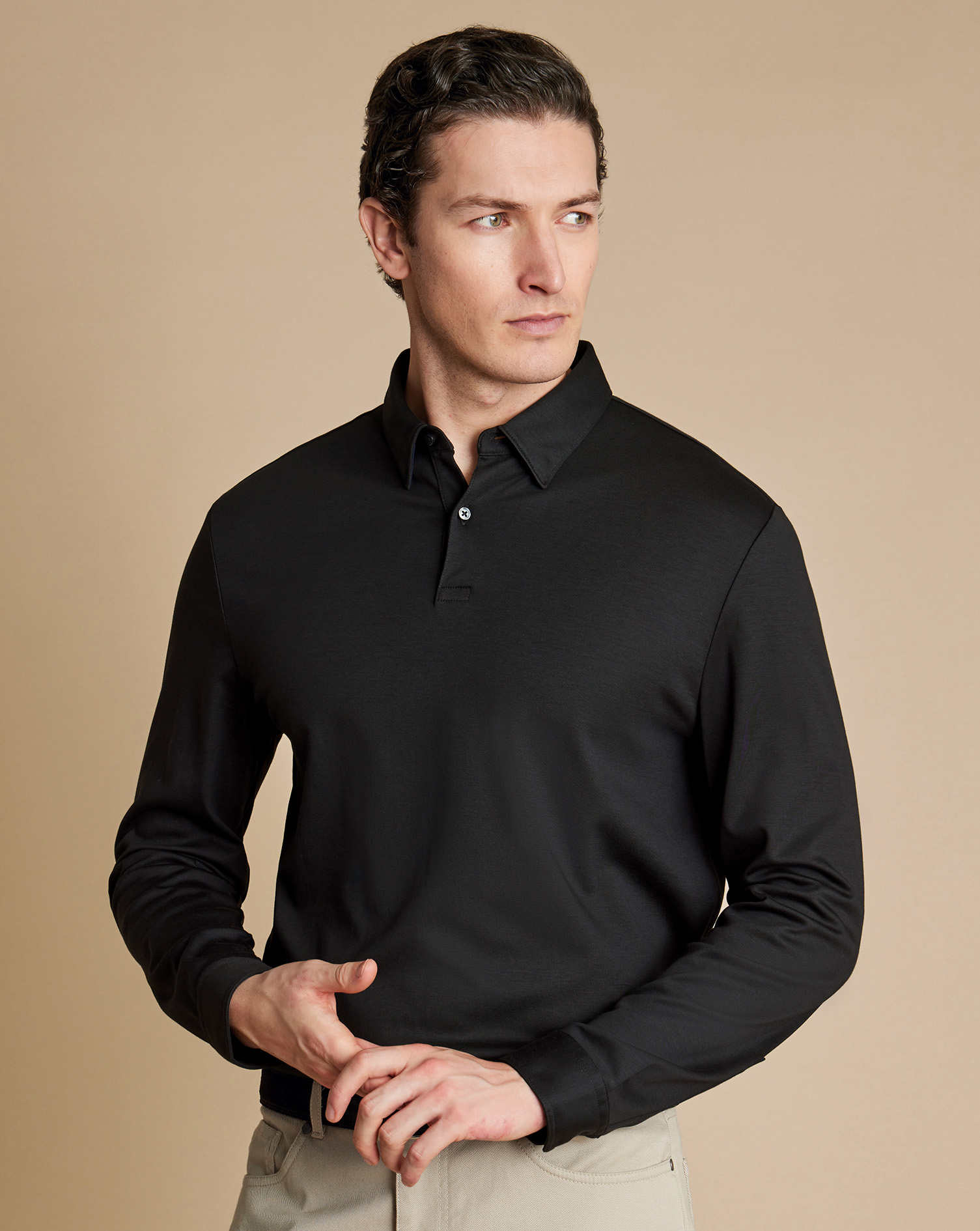 Charles Tyrwhitt Smartes Langarm-Polo aus Jersey - Schwarz von Charles Tyrwhitt