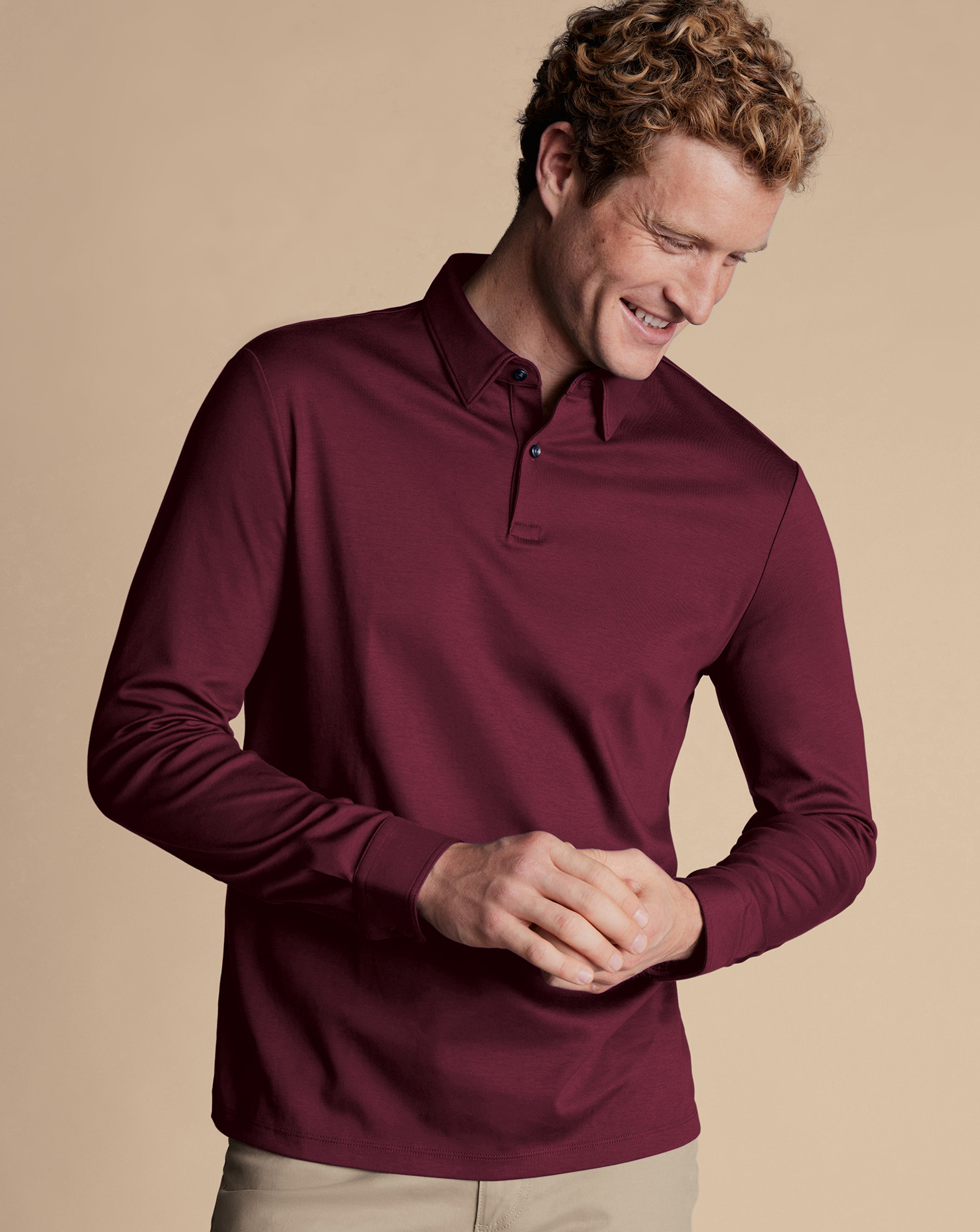 Charles Tyrwhitt Smartes Langarm-Polo aus Jersey - Weinrot von Charles Tyrwhitt