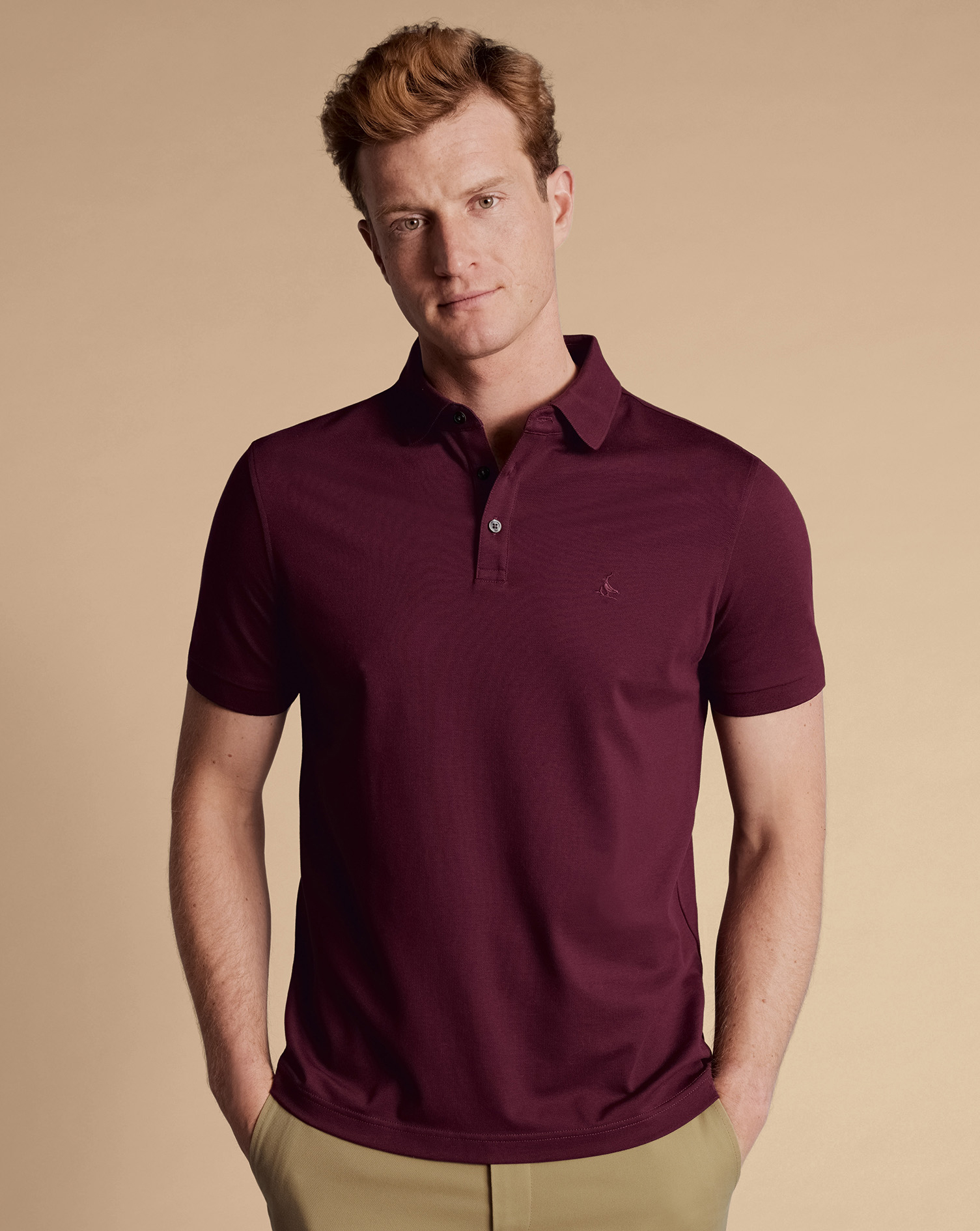 Charles Tyrwhitt Tyrwhitt Piqué-Polo - Weinrot von Charles Tyrwhitt