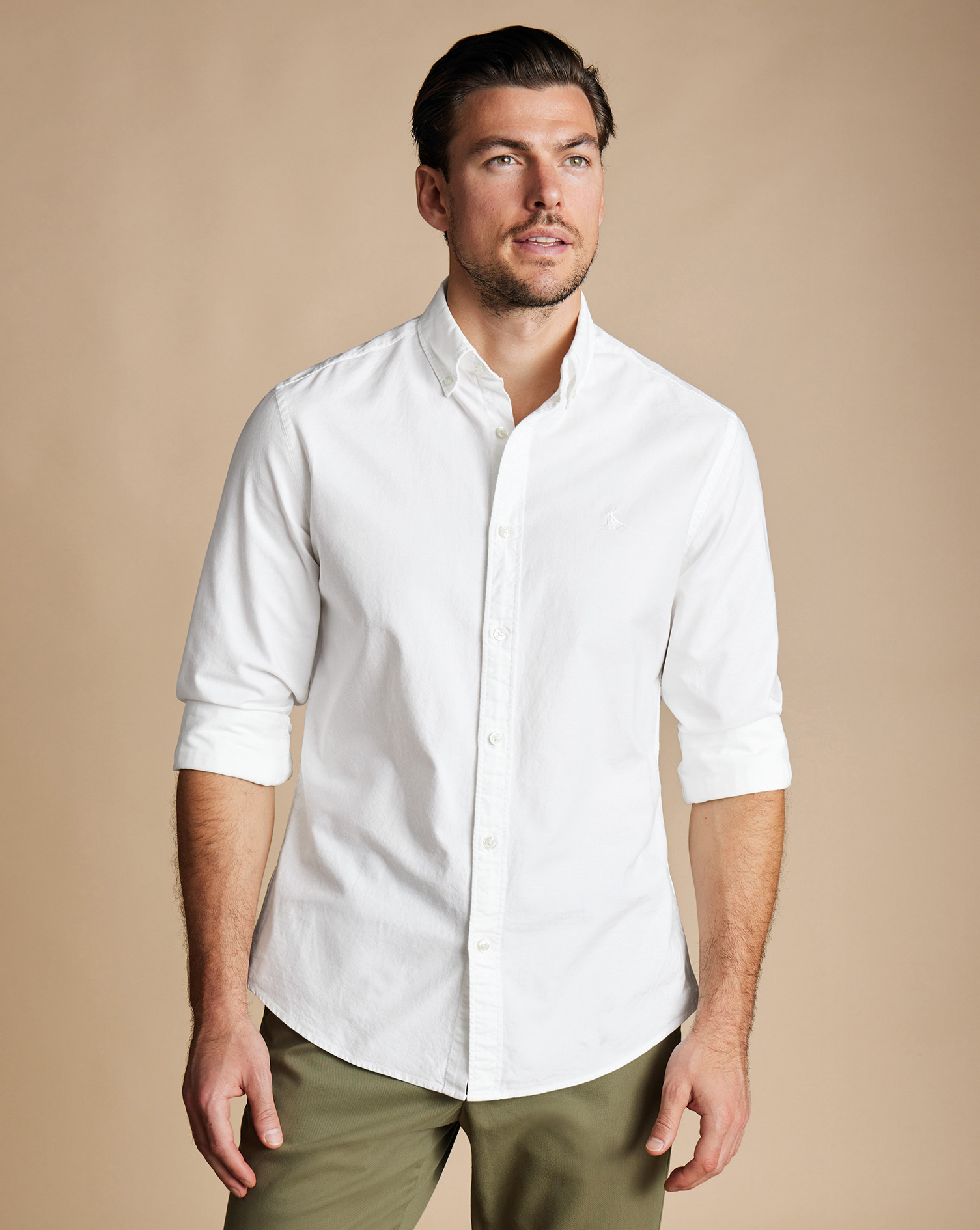 Charles Tyrwhitt Vorgewaschenes Oxfordhemd mit Button-down-Kragen - Weiß Knopfmanschette von Charles Tyrwhitt