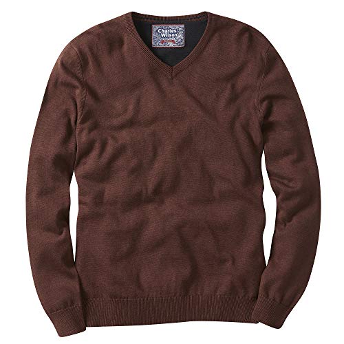 Charles Wilson Feinstrick Baumwollpullover mit V-Ausschnitt für Herren (L, Brown (0422)) von Charles Wilson