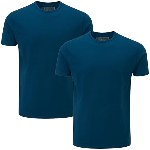 Charles Wilson Herren 2er Packung Elastan-T-Shirts mit Rundhalsausschnitt (XL, Poseidon Blue (0524)) von Charles Wilson