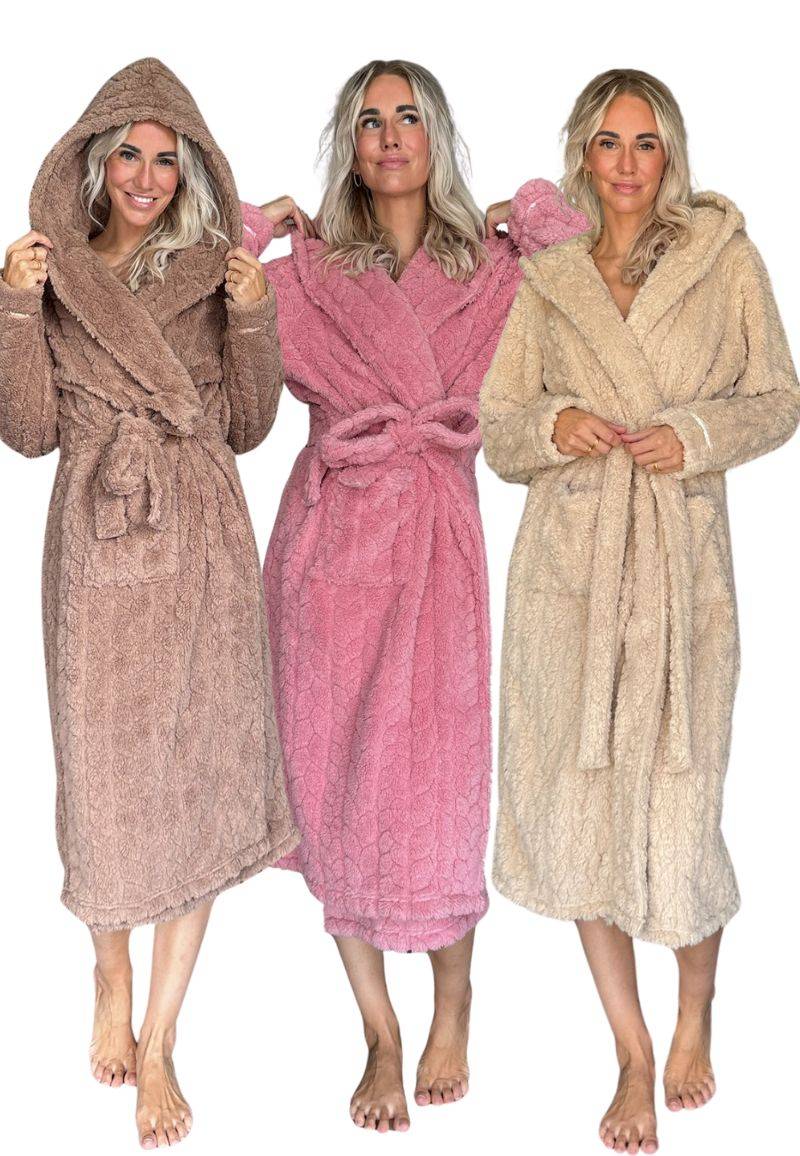 Damesbadjas teddy fleece met capuchon - Charlie Choe - 3 kleuren-xl-taupe von Charlie Choe