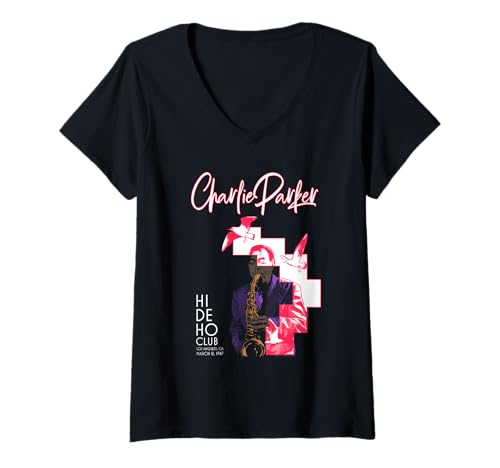 Damen Charlie Parker Hi-De-Ho Club Los Angeles 1947 T-Shirt mit V-Ausschnitt Damen Charlie Parker Hi-De-Ho Club Los Angeles 1947 T-Shirt mit V-Ausschnitt von PARKER