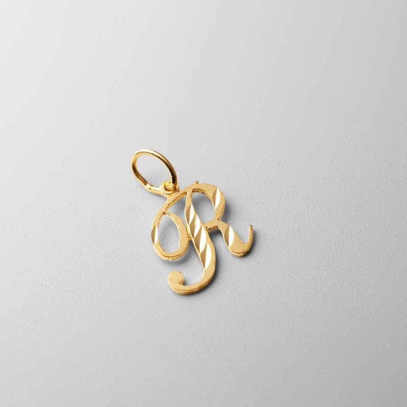 14K Gold „R" Initial Cursive Anhänger Charm - Halskette von CharlieandCoGOLD