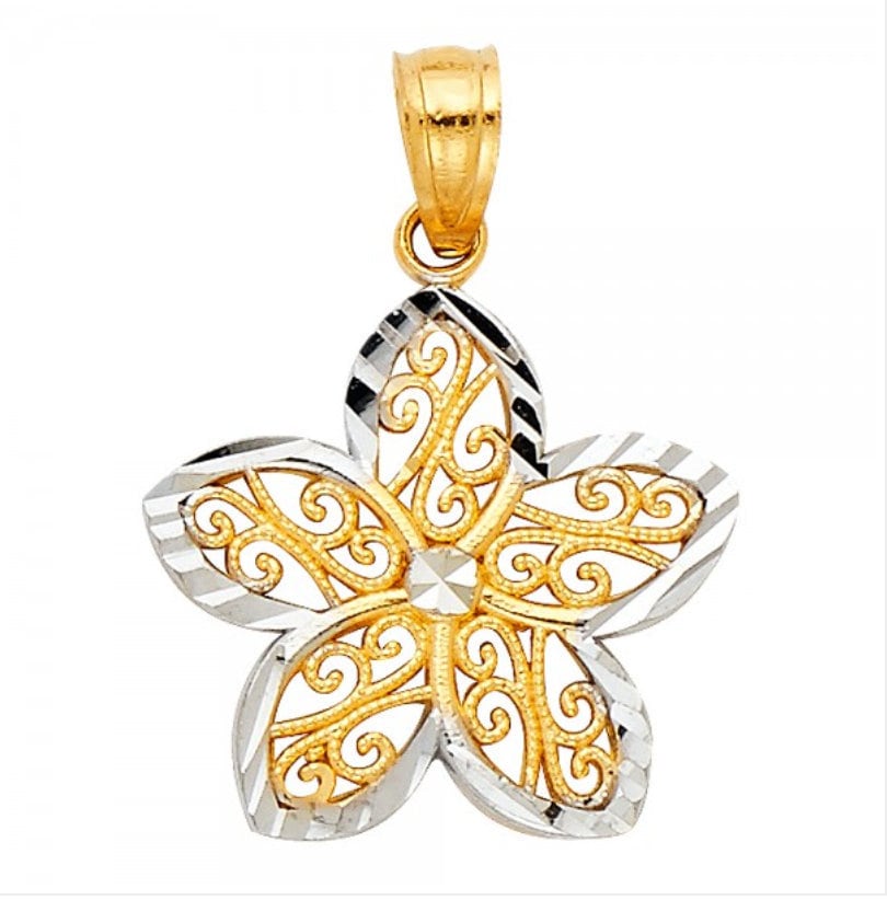 14K Gold Blume Anhänger Charm-Zierliche Echte Halskette Charme von CharlieandCoGOLD