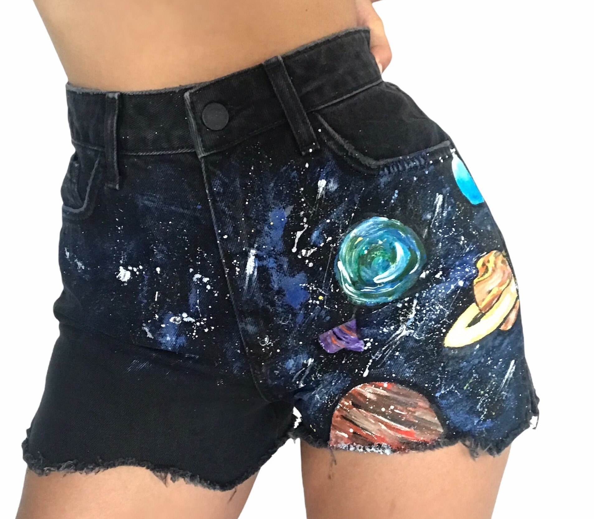 Galaxy Bemalte Jeans Shorts | Weihnachtsgeschenk Für Frau Handbemalte Shorts| Personalisiertes Geschenk| Mädchen von CharliesArtFactory