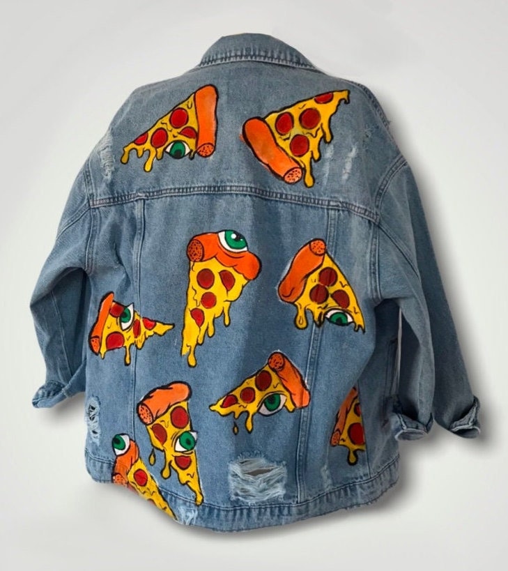 Pizzajacke | Weihnachtsgeschenk Für Frau Besondere Jeansjacke Handbemalte Jeansjacke| Personalisiertes Geschenk Mädchen Jeans von CharliesArtFactory