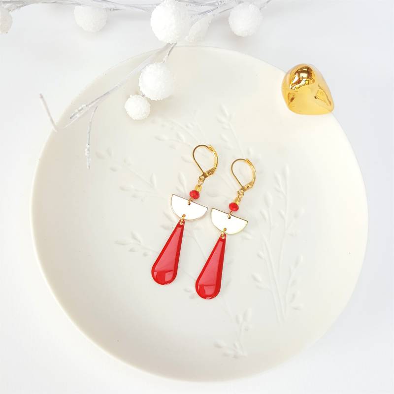 Ohrringe "Paola", Schwellen Messing Golden, Glas Halb - Mond Und Facettierte Perle Golden Messing, Drop in E-Mail, Perle Ohrringe "Paola", Schwellen Messing Golden, Glas Halb - Mond Und Facettierte Perle Golden Messing, Drop in E-Mail, Perle von Charlottepapoteshop