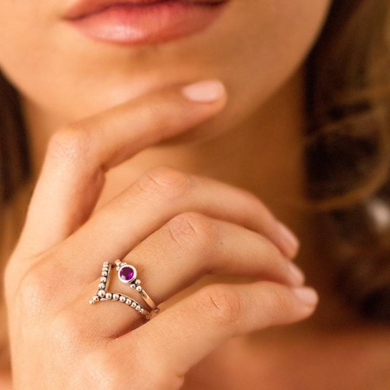 Sterling Silber Chevron Stapelring Boho Perlenring von CharlottesWebJewelry