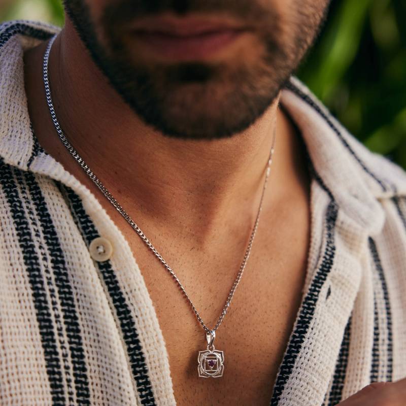 Herren Sterling Silber Wurzelchakra Halskette Rubin Lotus Anhänger von CharlottesWebJewelry