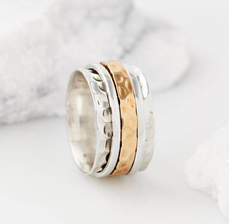 Spinning Meditationsring Aus Silber Mixed Metal Sorgen Ring von CharlottesWebJewelry